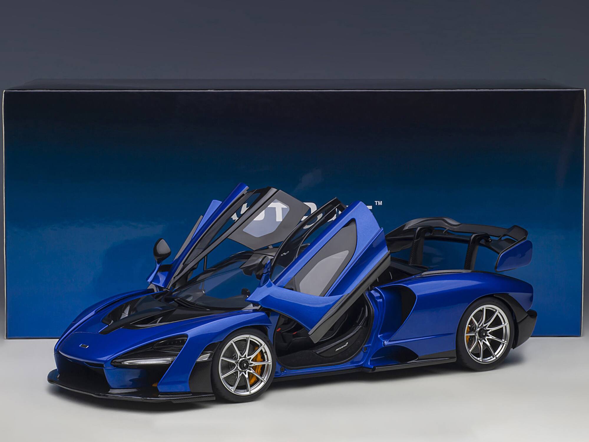 Alt View 5. Autoart - McLaren Senna Trophy Kyanos Blue and Black with Carbon Accents 1/18 Model Car by Autoart.