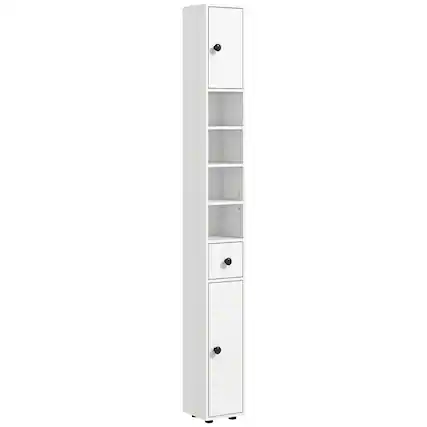 Front. Kleankin - 71" Tall Bathroom Storage Cabinet, Narrow Freestanding with Open Shelves, 2 Doors, Adjustable Shelves - White.