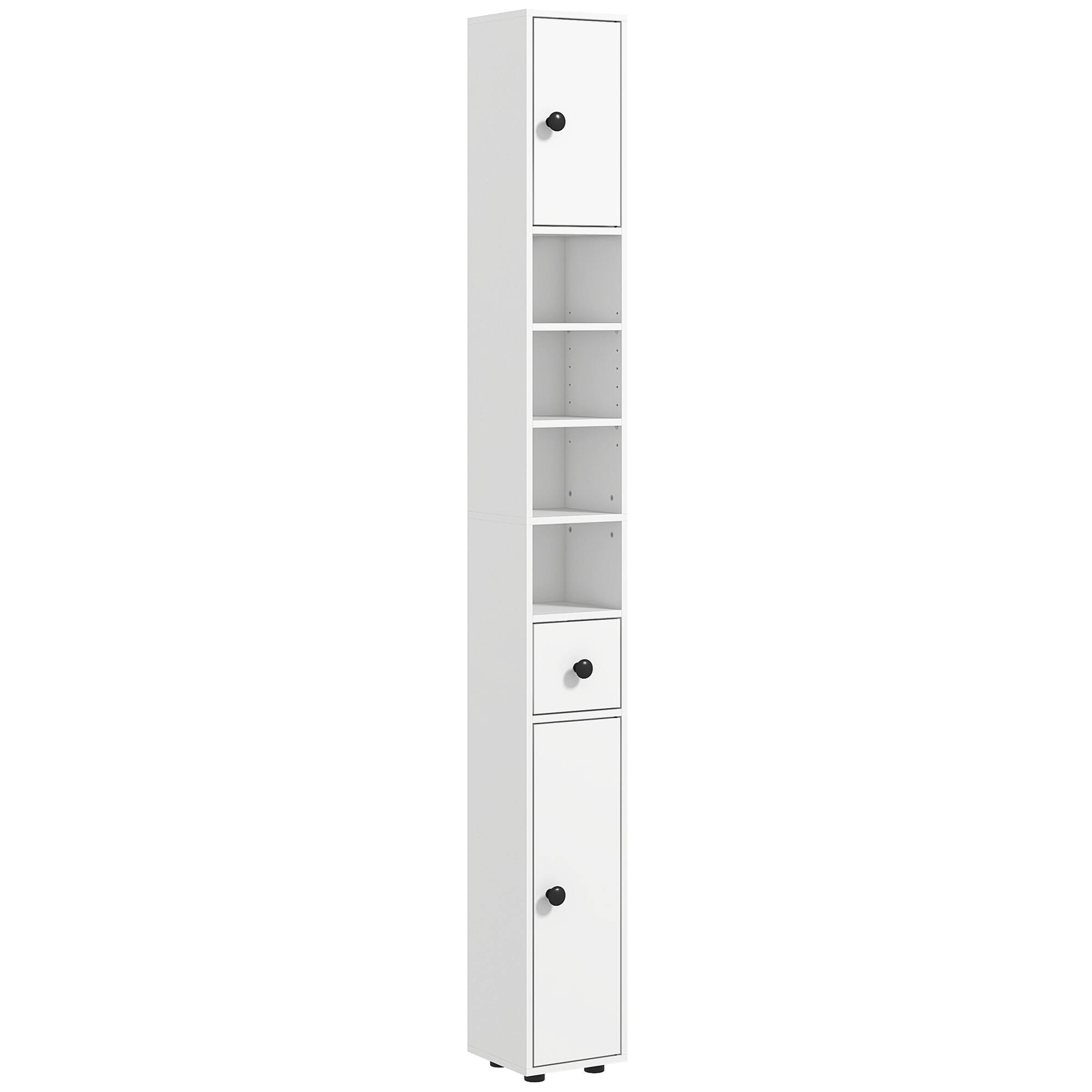 Kleankin - 71" Tall Bathroom Storage Cabinet, Narrow Freestanding with Open Shelves, 2 Doors, Adjustable Shelves - White