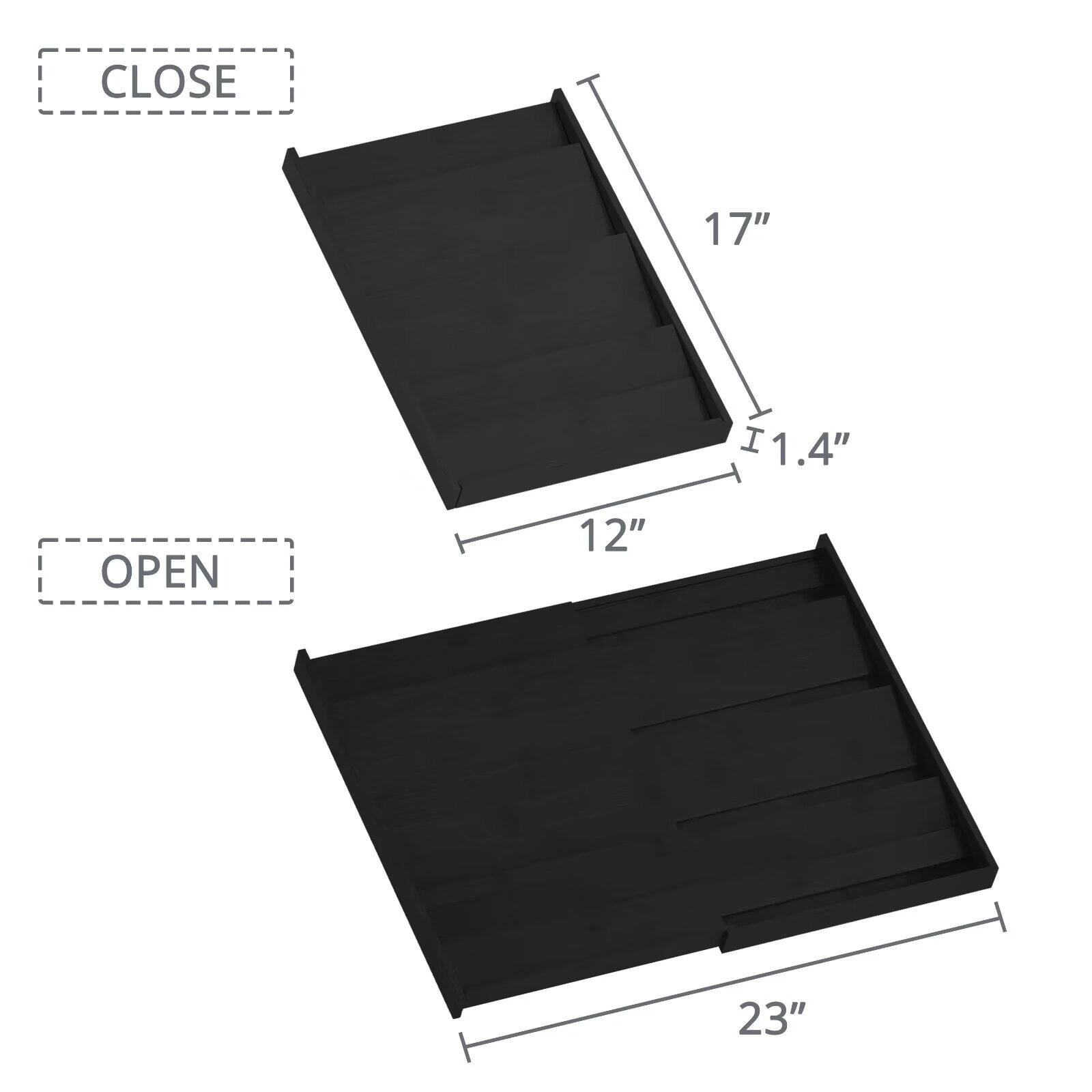 CLOSE 17" x 1.4" OPEN 12" x 23"