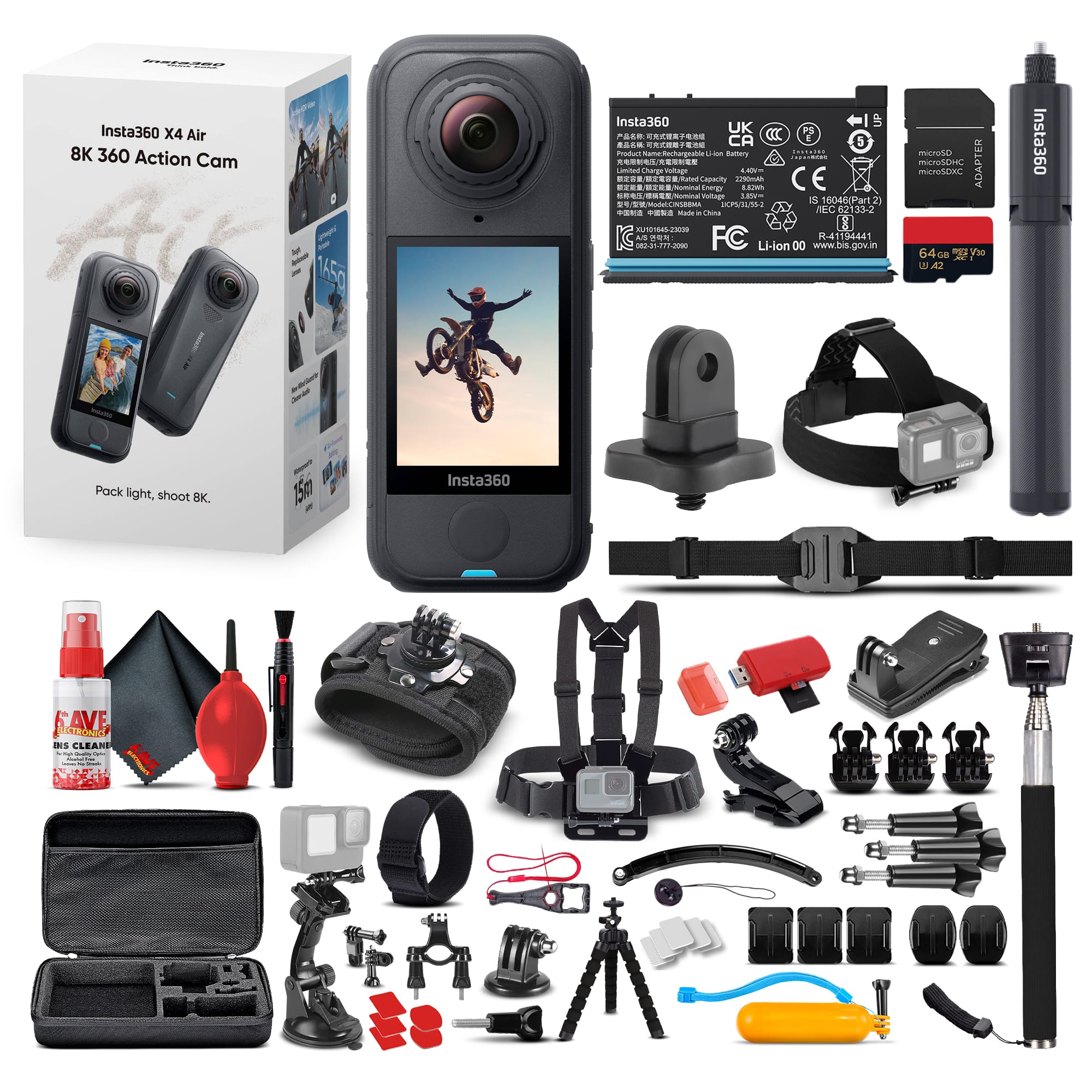 Insta360 - X4 Air 360 Action Camera Standard Bundle with 50-in-1 Accessory Kit and More