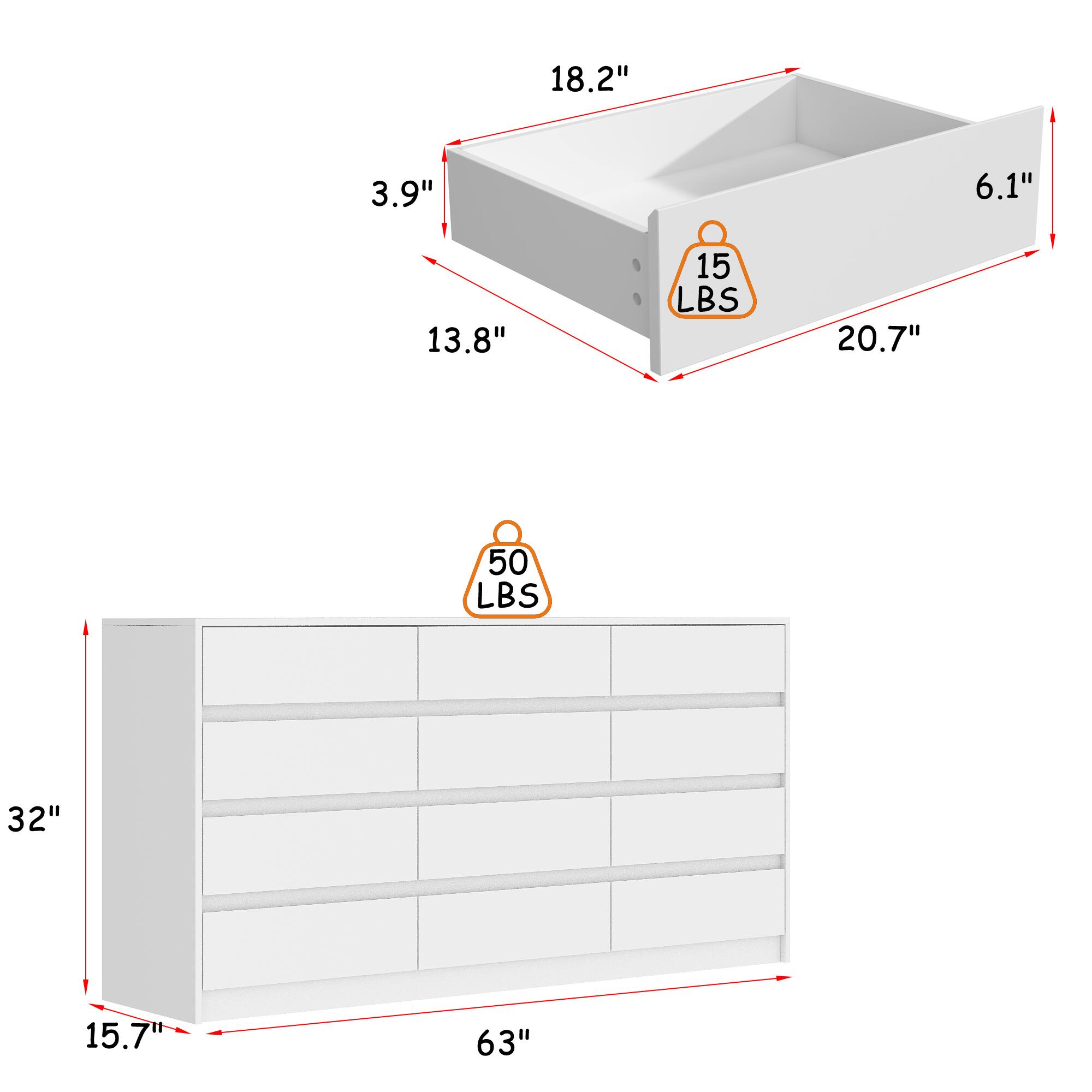 18.2", 3.9", 6.1", 13.8", 15 LBS, 20.7", 50 LBS, 32", 15.7", 63"