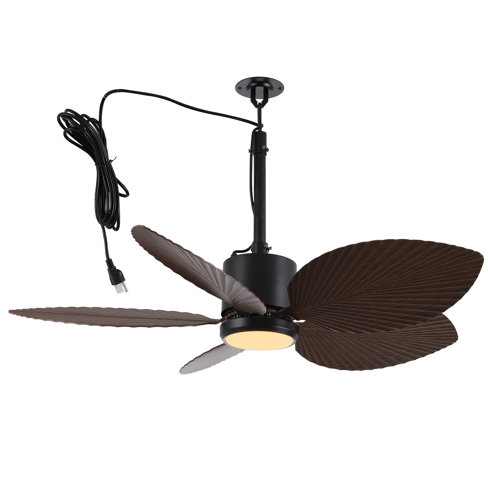 Alt View 6. Parrot Uncle - 42" Tropical Style Black Waterproof Outdoor Gazebo LED Ceiling Fan with Light, Hook Downrod and Tropical Palm Leaf - Black.