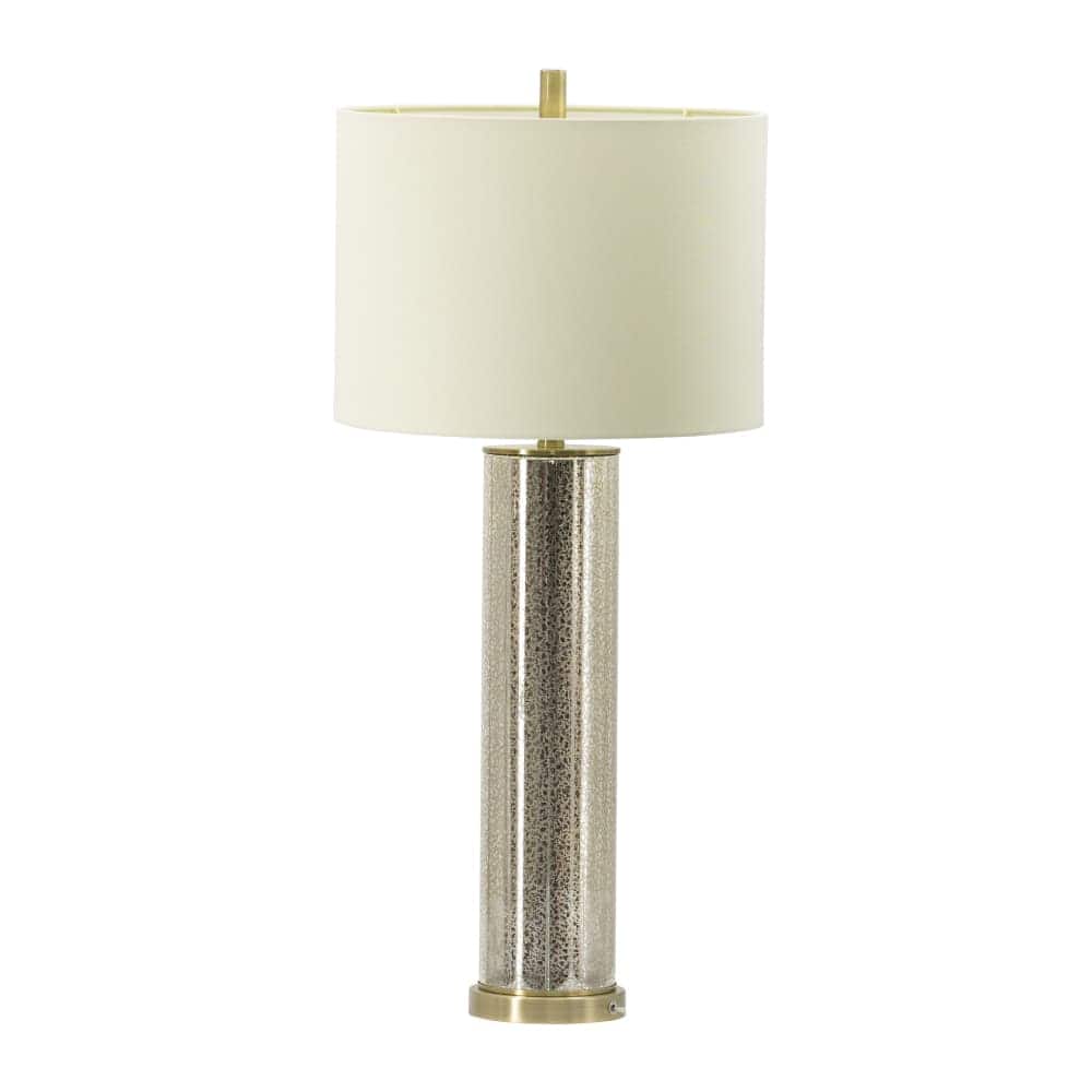 Luckbyte - 16x16x35 Inch Gold Mirrored Glass Table Lamp With White Fabric Shade