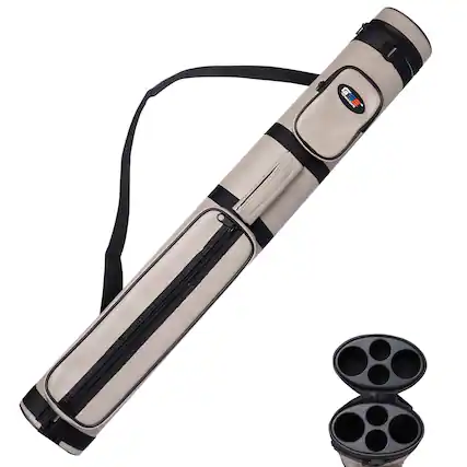 Front. GSE Games & Sports Expert - 2x2 Oval Hard Billiard Pool Cue Stick Carrying Case, Billiard Cue Case, Billiard Accessories - Grey - Grey.