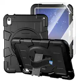 Dteck - Heavy Duty Rugged Case for Apple iPad (A16) 11" 2025 & iPad 10.9" (10th Gen 2022),With Built-in Kickstand+Shoulder Strap - Black