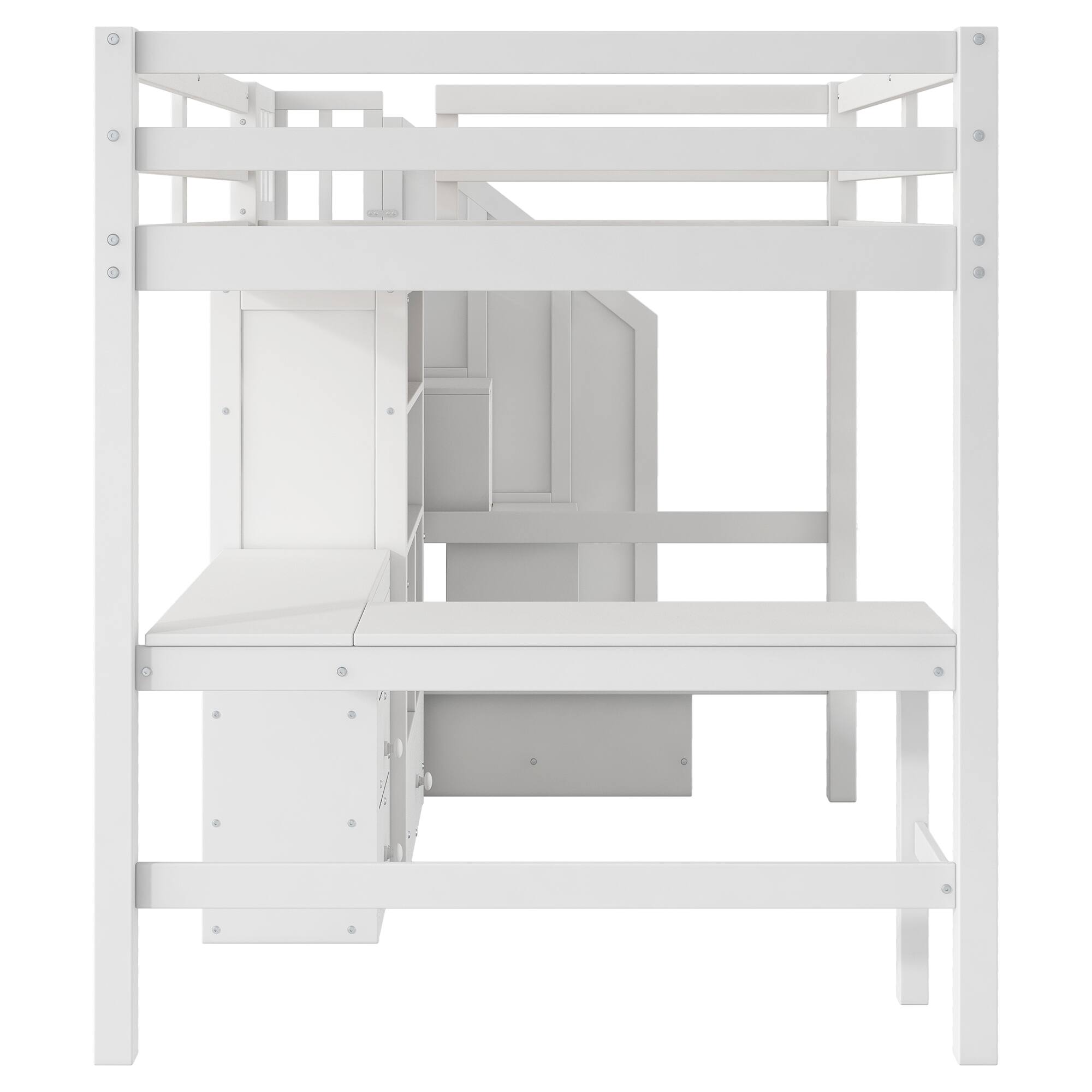 Alt View 10. Tiramisubest - Full Size White Pine Loft Bed with L-Shaped Desk, Drawers, Cabinet & Storage Staircase - White.