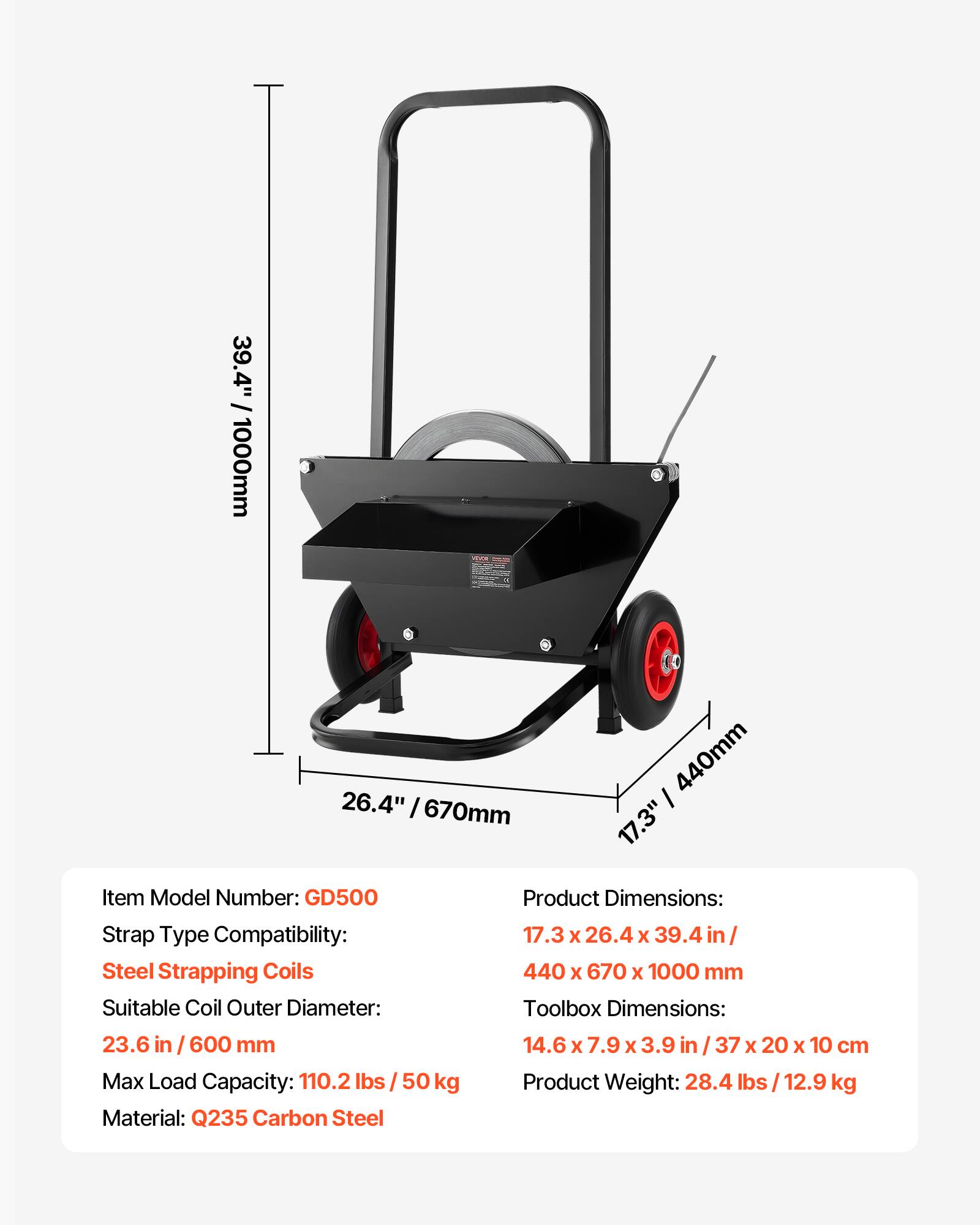 VEVOR Banding Strapping Cart, Fit for Steel Strapping Coils with 23.6 ...