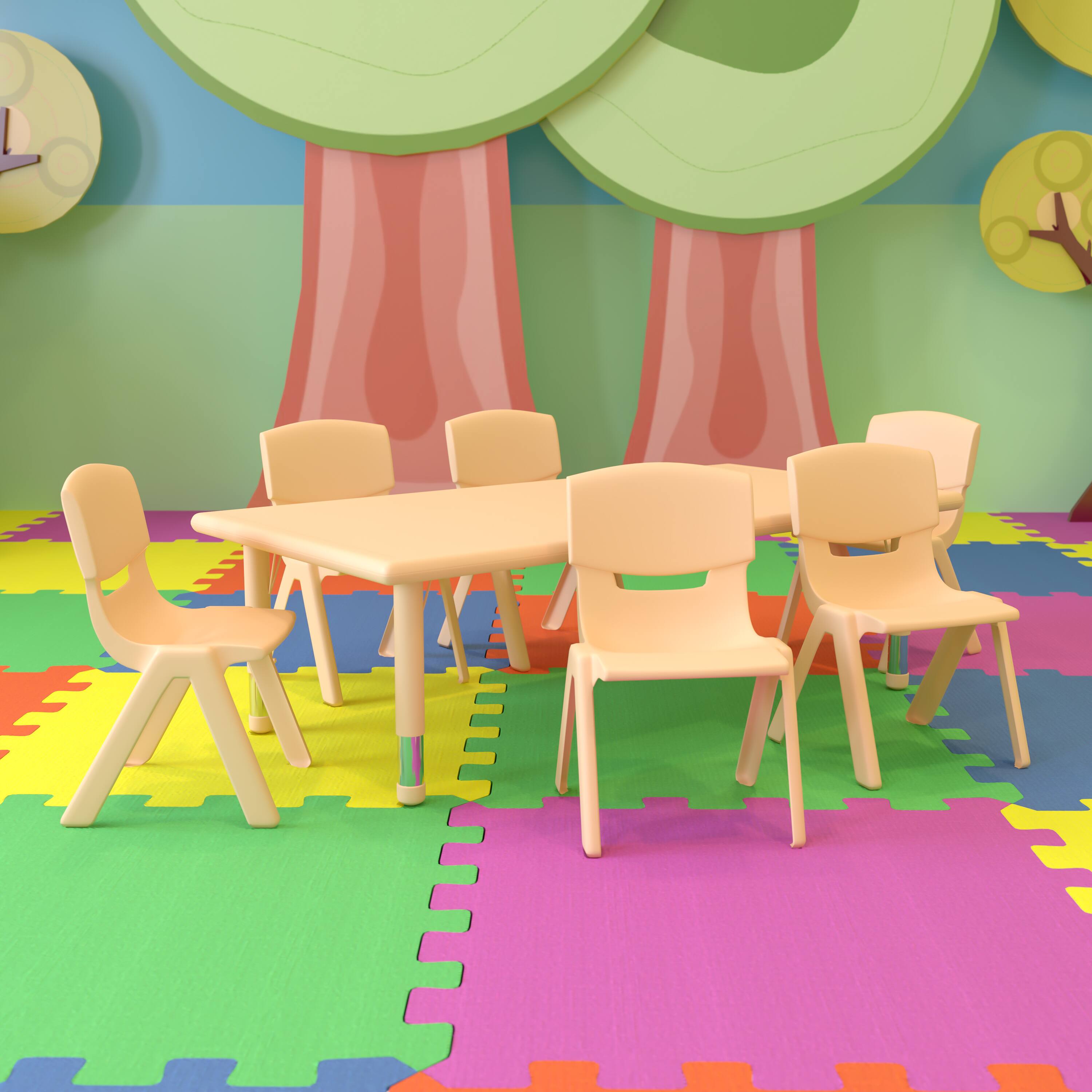 Alt View 11. Alamont Home - Emmy 24"W x 48"L Rectangle Natural Plastic Adjustable Activity Table Set - 6 Chairs - Natural.