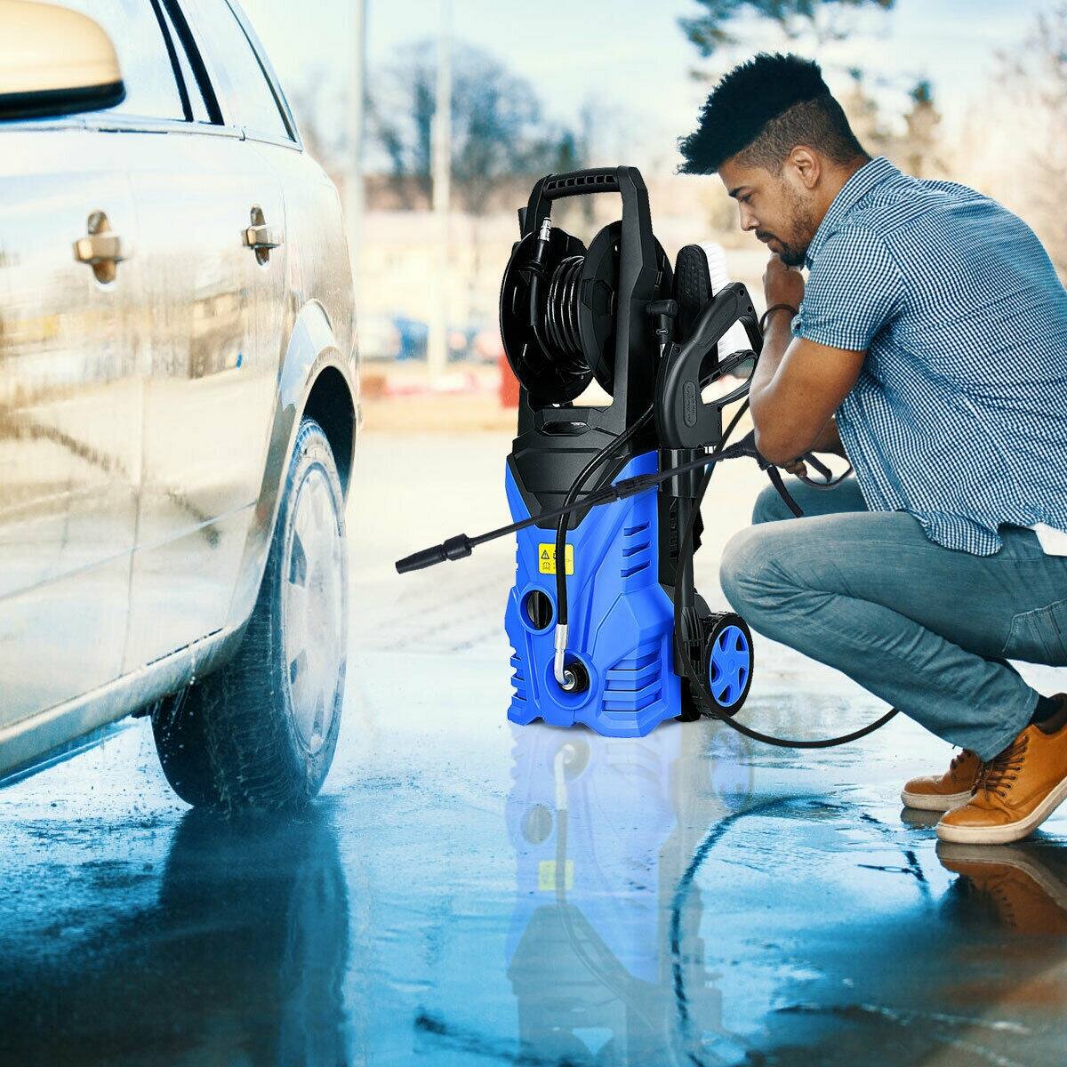 Alt View 1. HONGGE - Electric Pressure Washer with Spray Gun Hose Reel and Wheels for Home Cleaning - Blue.