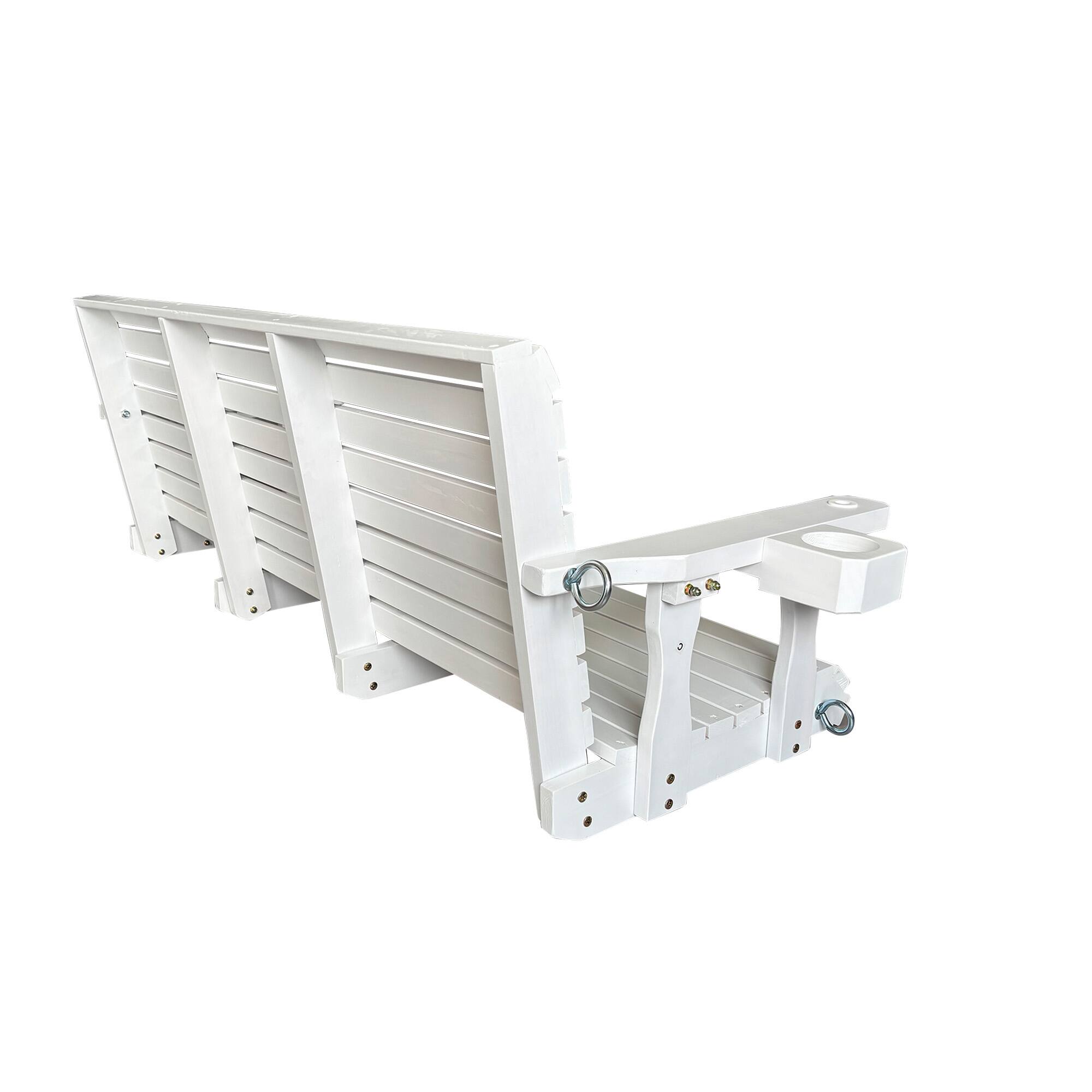 Alt View 7. Fortune Candy - Wooden 5FT Porch Swing w/Cupholders , High Back & Deep Seat, Heavy Duty 880lbs for Garden, 3-Seater - White.