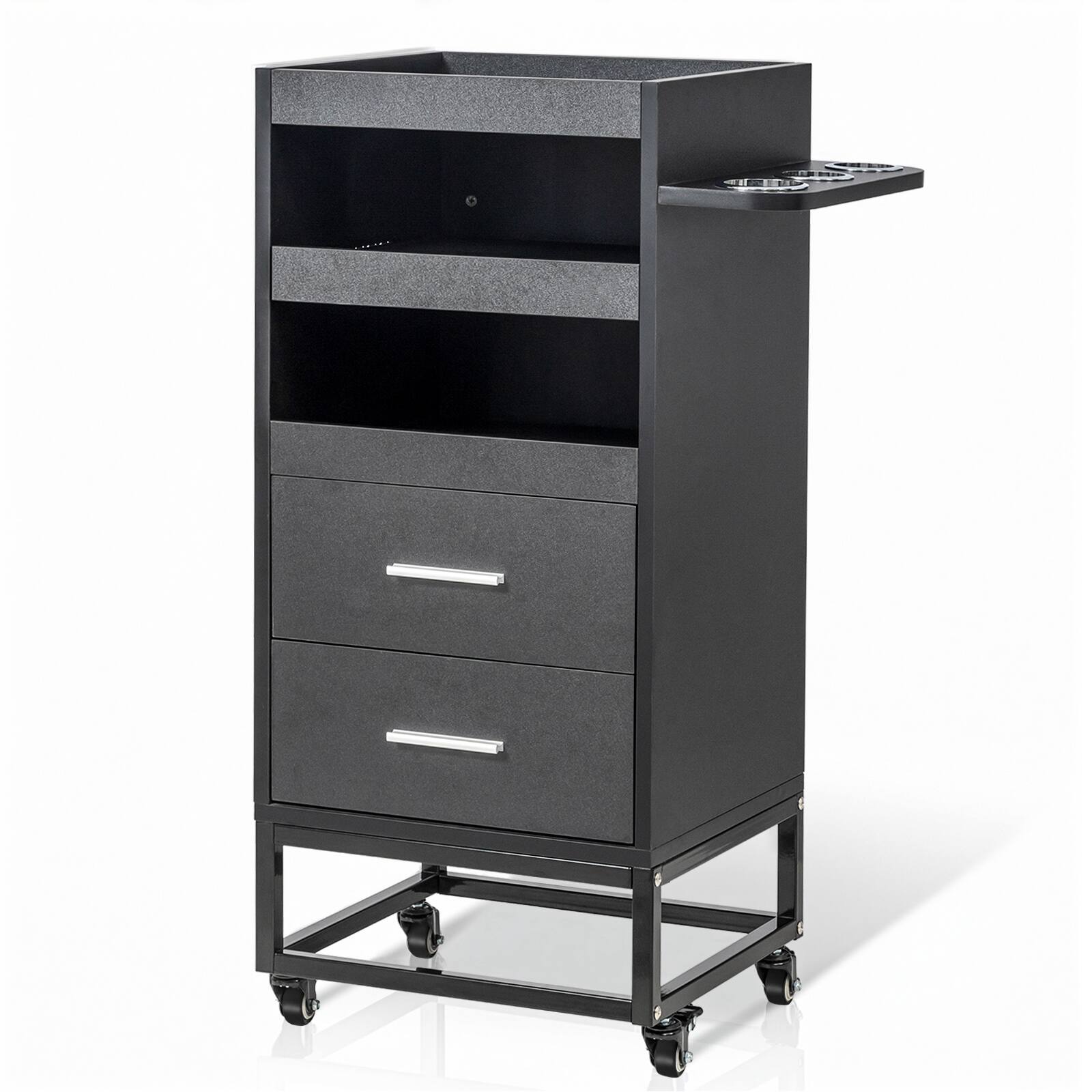 Alt View 4. Winado - Beauty Salon Trolley Cart, Rolling Hair Cart with Lockable Wheels, 2 Drawers, Ergonomic Handle - Black.