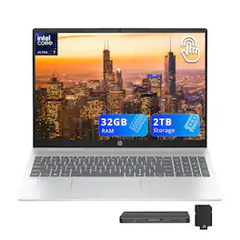 HP - OmniBook 5 16" 2K Touchscreen Laptop,Intel Core Ultra 7 255U,32GB RAM,1TB SSD+1TB Dock Set,Backlit,Win 11 - Silver