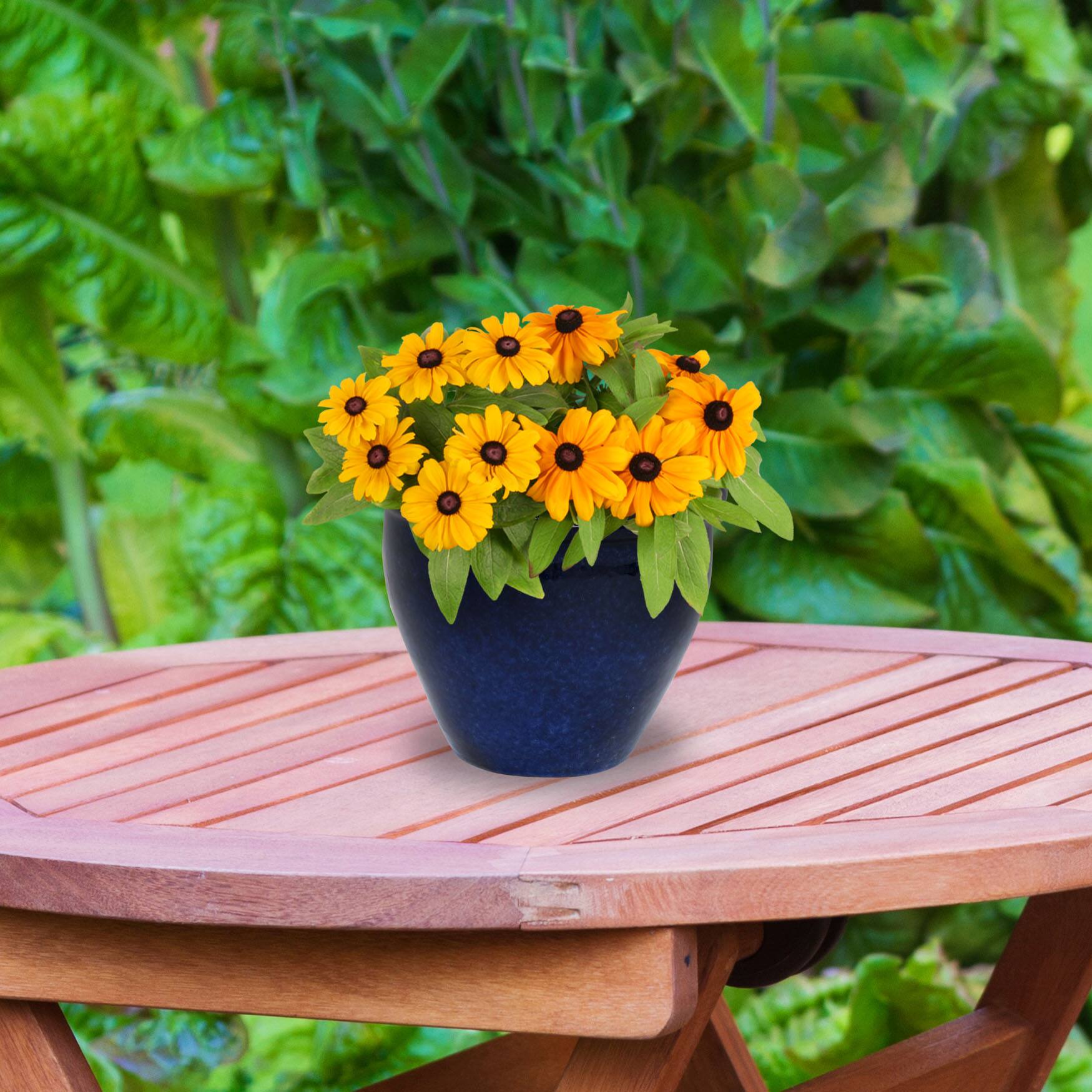 Alt View 8. Sunnydaze - 9 in Chalet Glazed Ceramic Planter - Set of 2 - Imperial Blue.