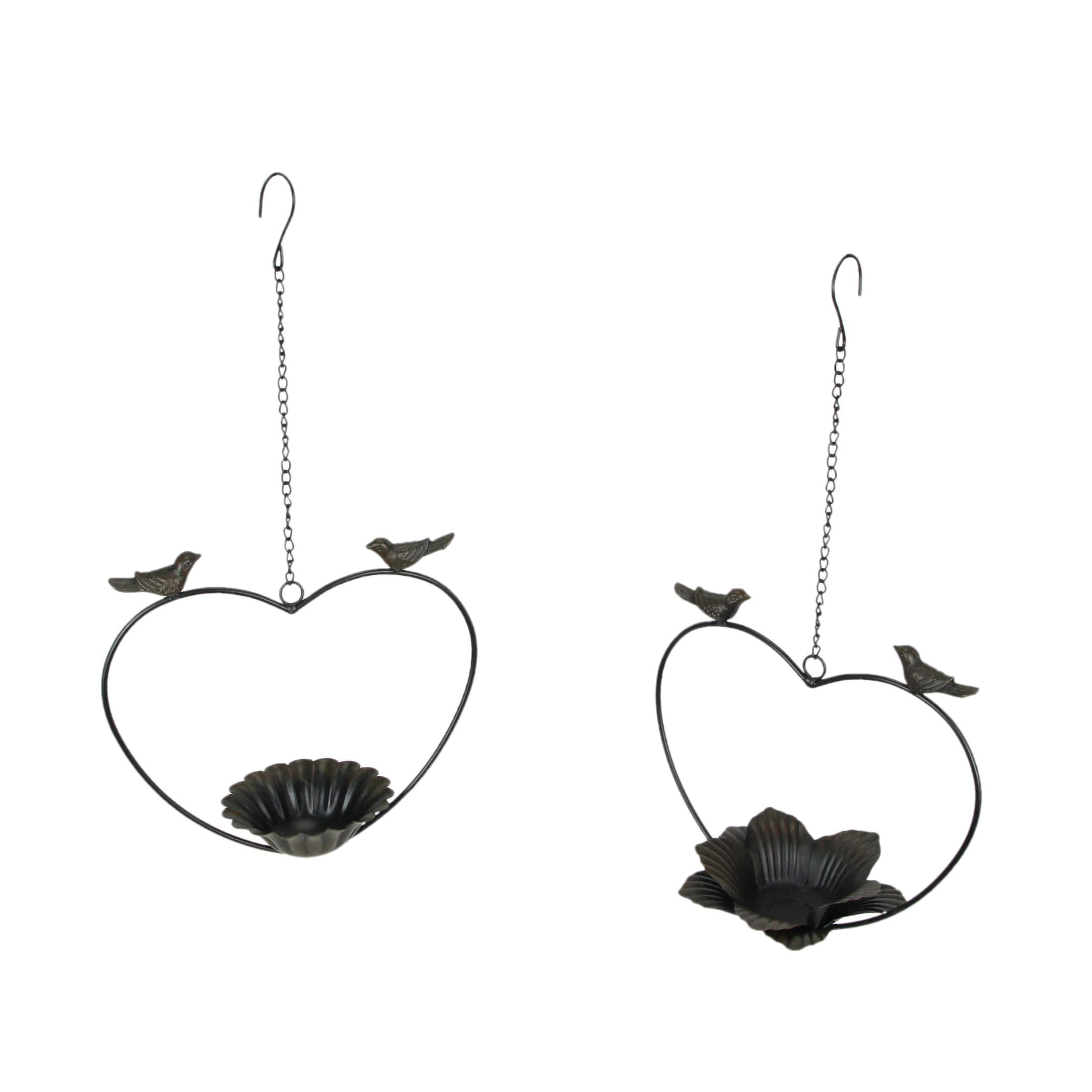 Things2Die4 - Set of 2 Rustic Metal Bird Hanging Planter Succulent Flower Basket Home Decor - Brown