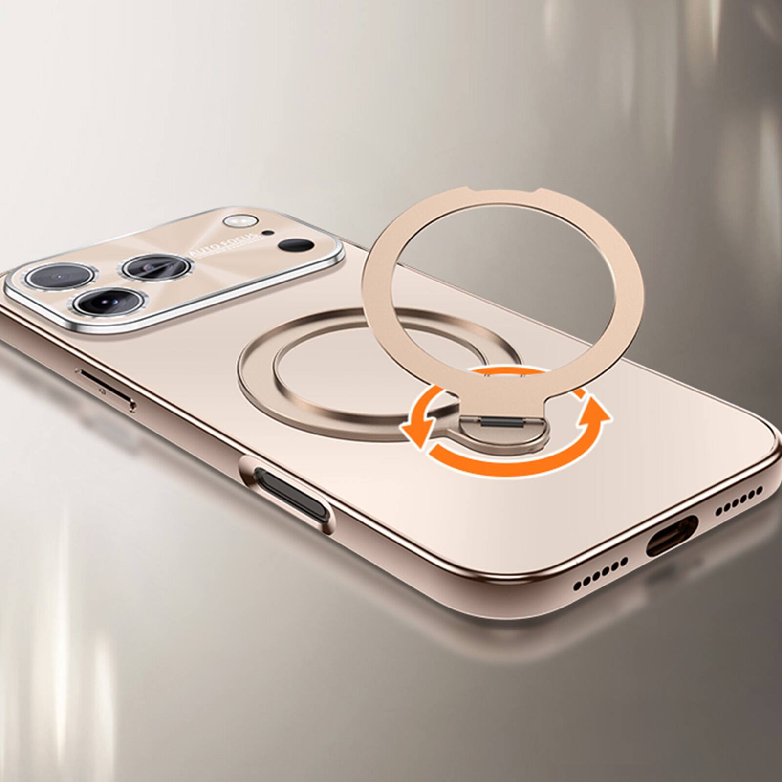 Alt View 4. Dteck - Matte Shockproof Case for Apple iPhone 17 Pro with Multi-Angle Ring Holder, Rugged Protective Cover Built-in Lens Film - Orange.