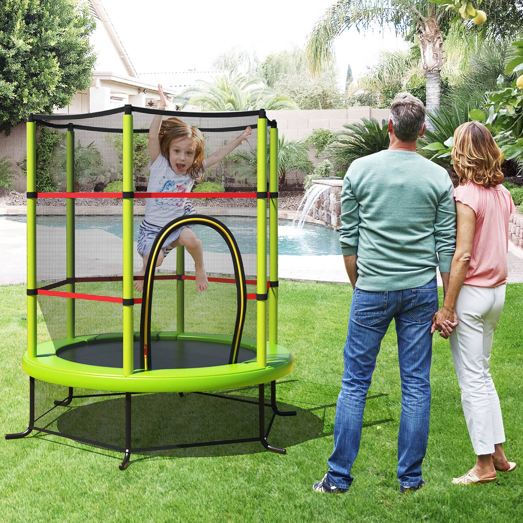 Alt View 2. Costway - Costway 55" Kids Trampoline Bouncing Jumping Mat Recreational Trampoline W/Enclosure Net - Green.