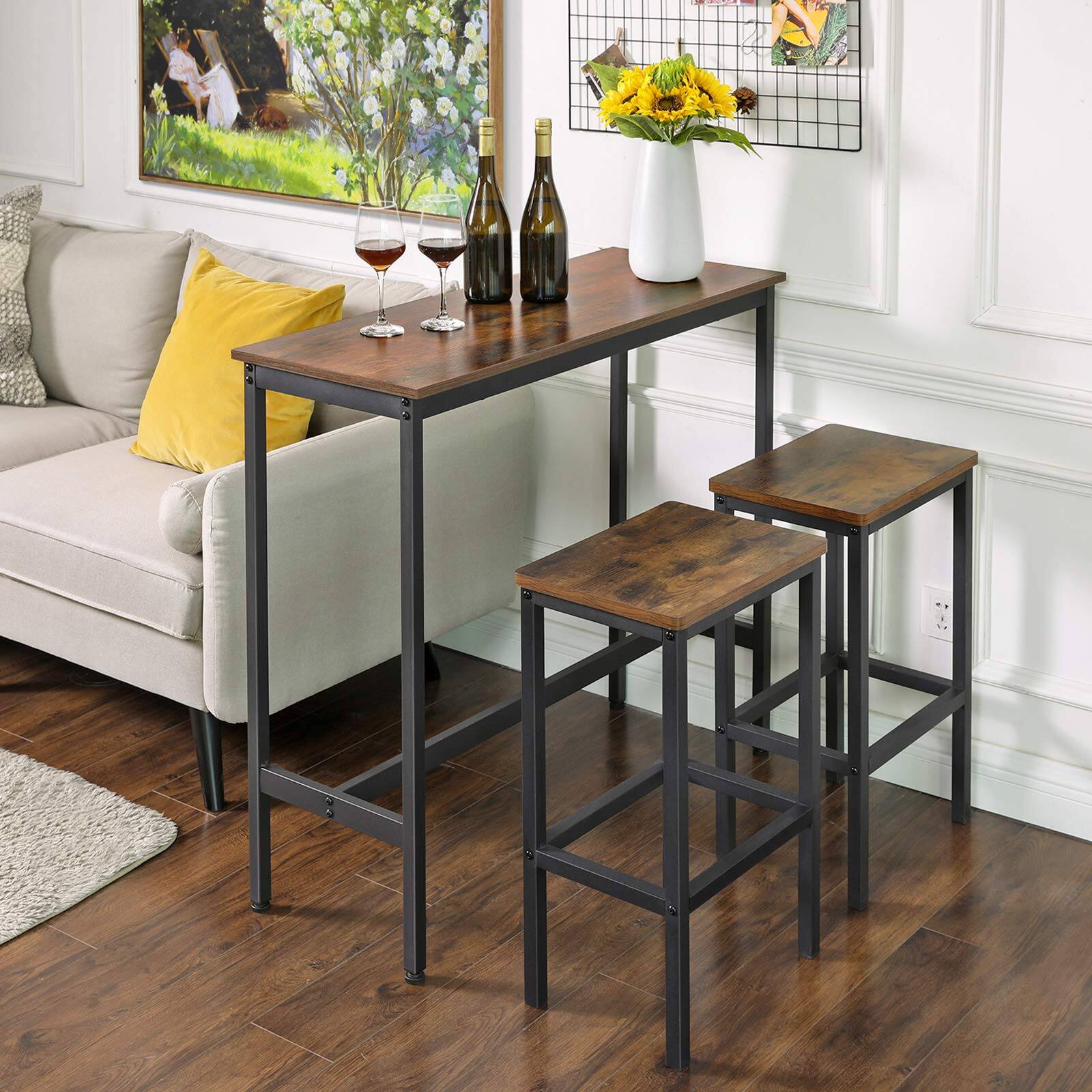 Alt View 2. JETRANSPORT - Bar Table  Narrow Long Kitchen Dining Sturdy Metal Frame Industrial 15.7 X 39.4 35.4 Inches Rustic Brown And I - Rustic Brown + Ink Black 63"W Table.