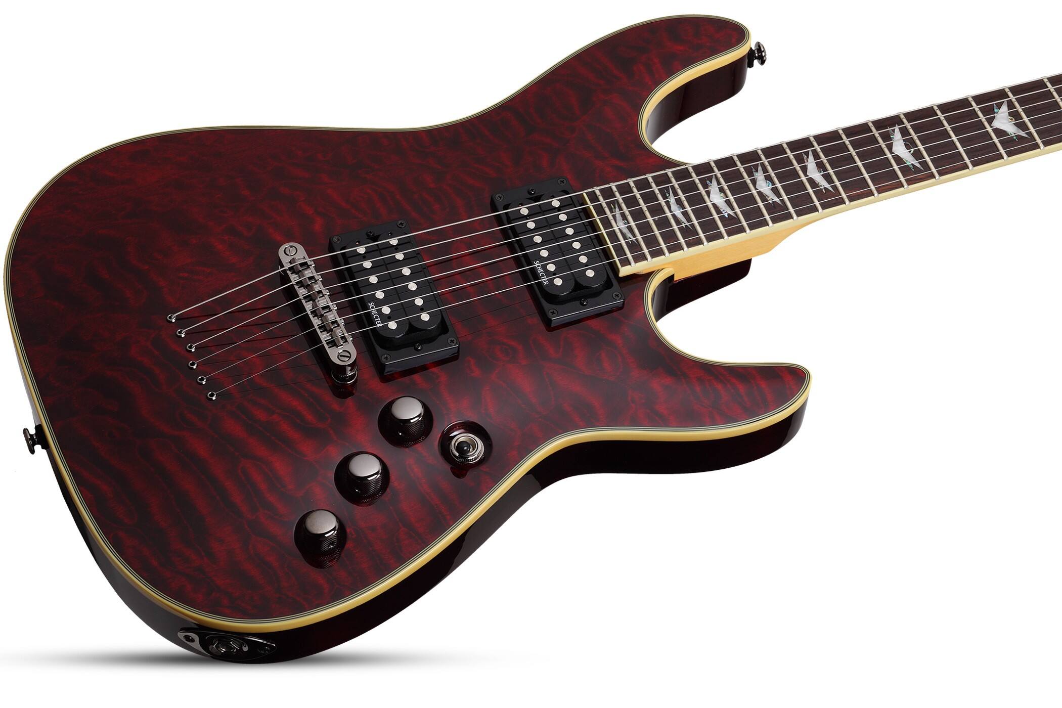 Left. Schecter - Schecter 2004 Omen Extreme-6 Electric Guitar, Black Cherry.