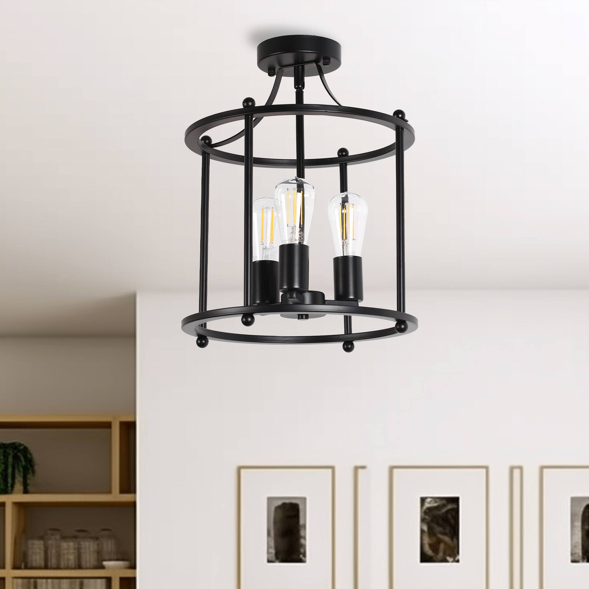 Left. Jandcase - JANDCASE 3-Light Black Semi-Flush Mount Ceiling Light, E26 Socket, Non-Integrated Bulbs, for Bedroom - Black.