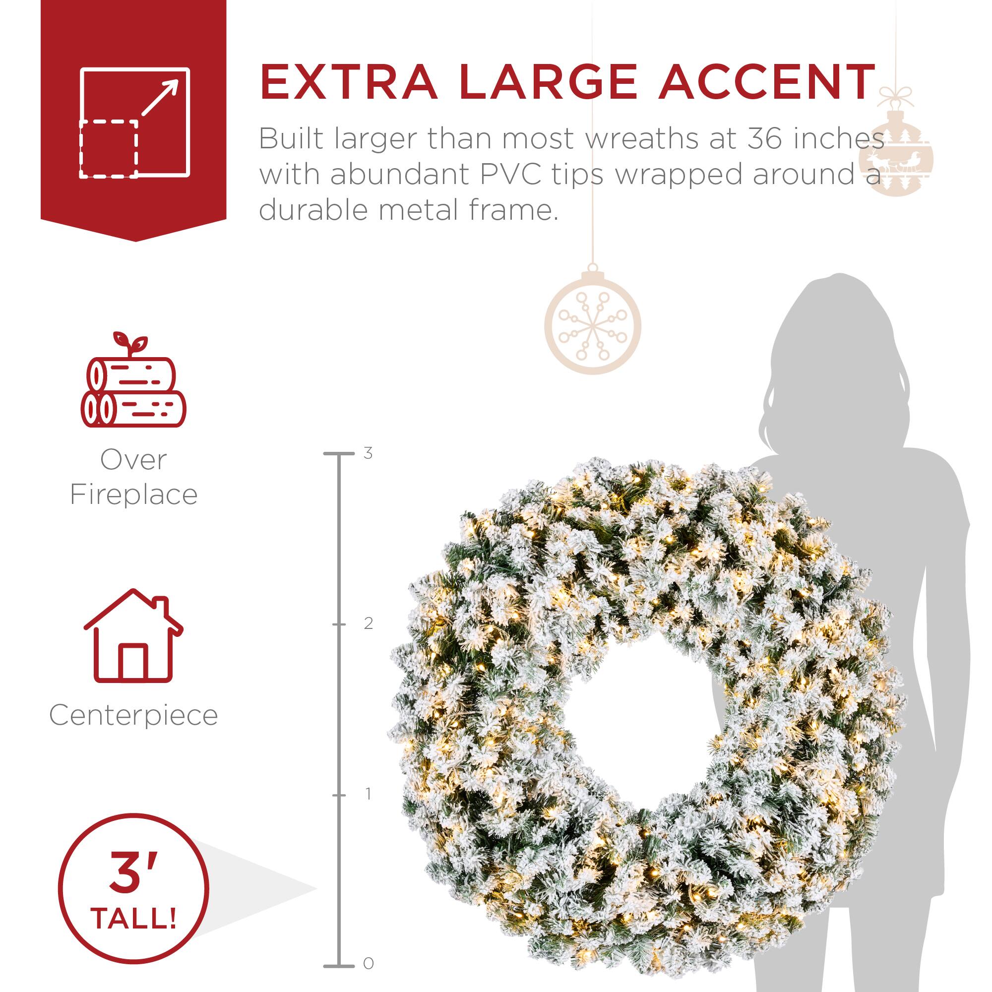 EXTRA LARGE ACCENT  
Built larger than most wreaths at 36 inches with abundant PVC tips wrapped around a durable metal frame.  

Over Fireplace  
Centerpiece  
3' TALL!