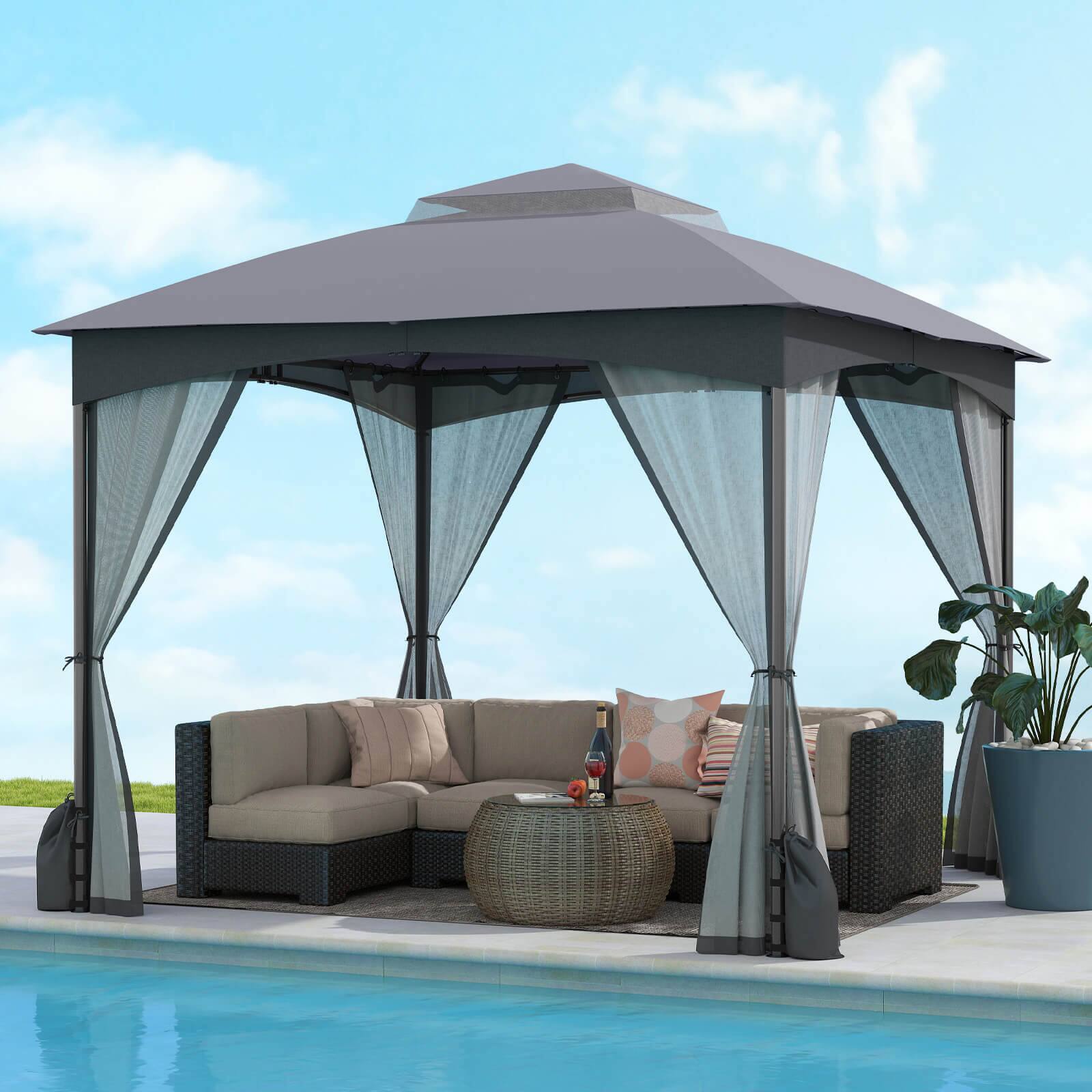 Alt View 1. Costway - Costway 10 X 10 FT Patio Gazebo with Netting Walls 4 Sandbags Zippered Doors Outdoor - Gray.