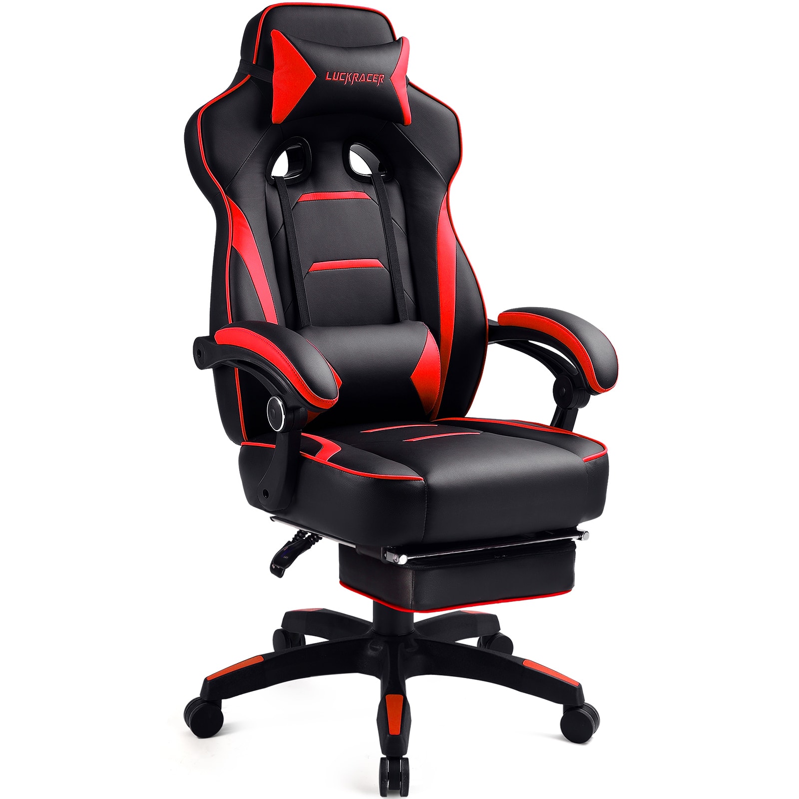 GTPlayer - F59 Racing Style Gaming Chair with Footrest - Red - Front_Zoom