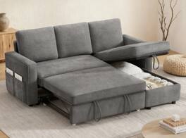 Dyonery - 81" Sleeper Sofa Bed with Pull Out Bed, Sectional L-Shaped Sleeper Sofa with Reversible Storage Chaise - Gray