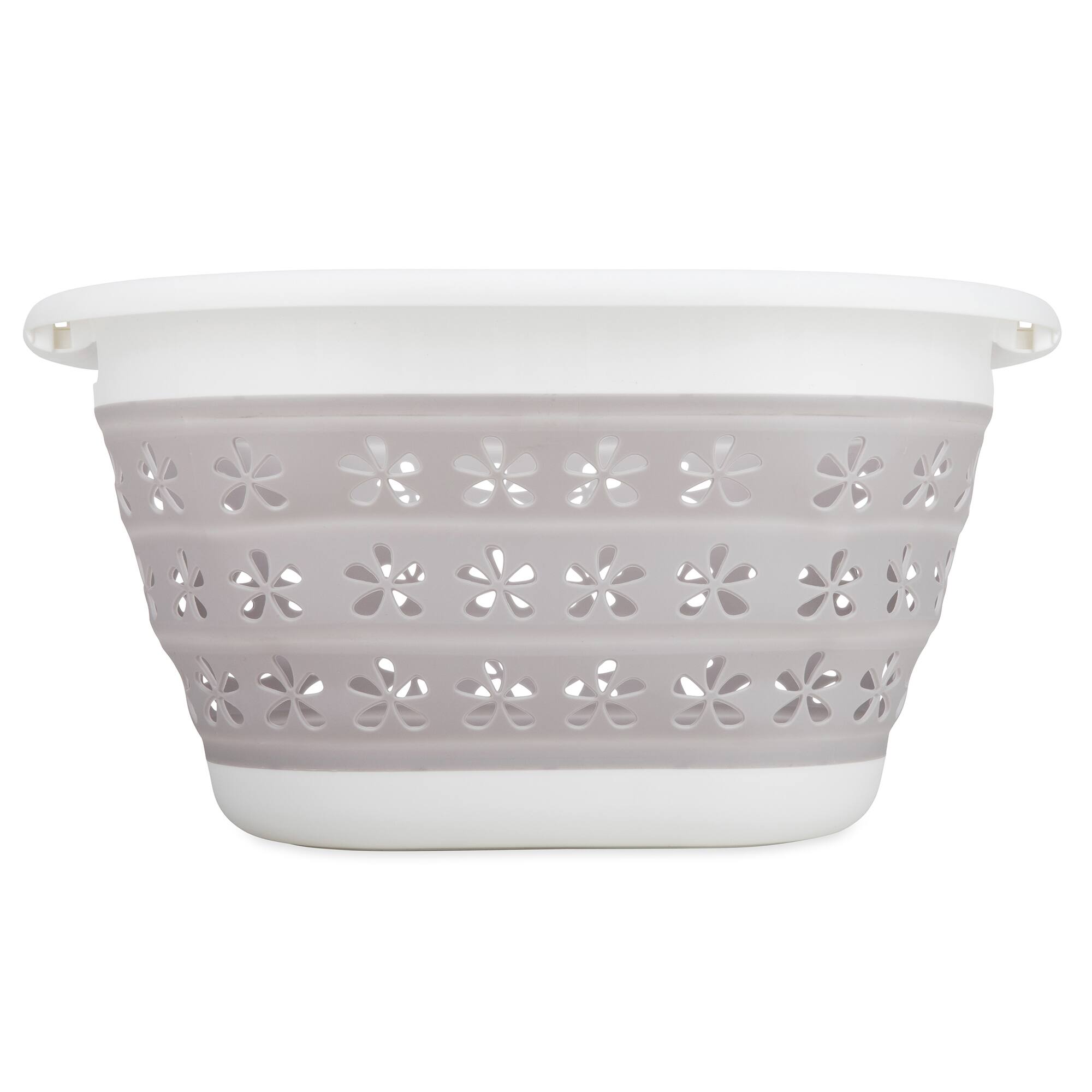 Alt View 2. Camco - Camco Collapsible Laundry Basket, Plastic Bin, Handles for Storage, Small, Taupe - White.