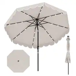 Gymax - 10 FT Solar Patio Umbrella Outdoor Market Sunshade w/ 24 LED Lights - Beige