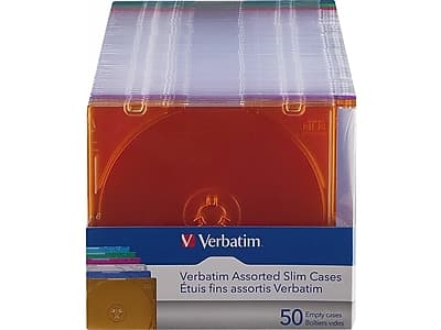 Verbatim Assorted Slim Cases  
Étuis fins assortis Verbatim  
50 Empty cases  
Boîters vides