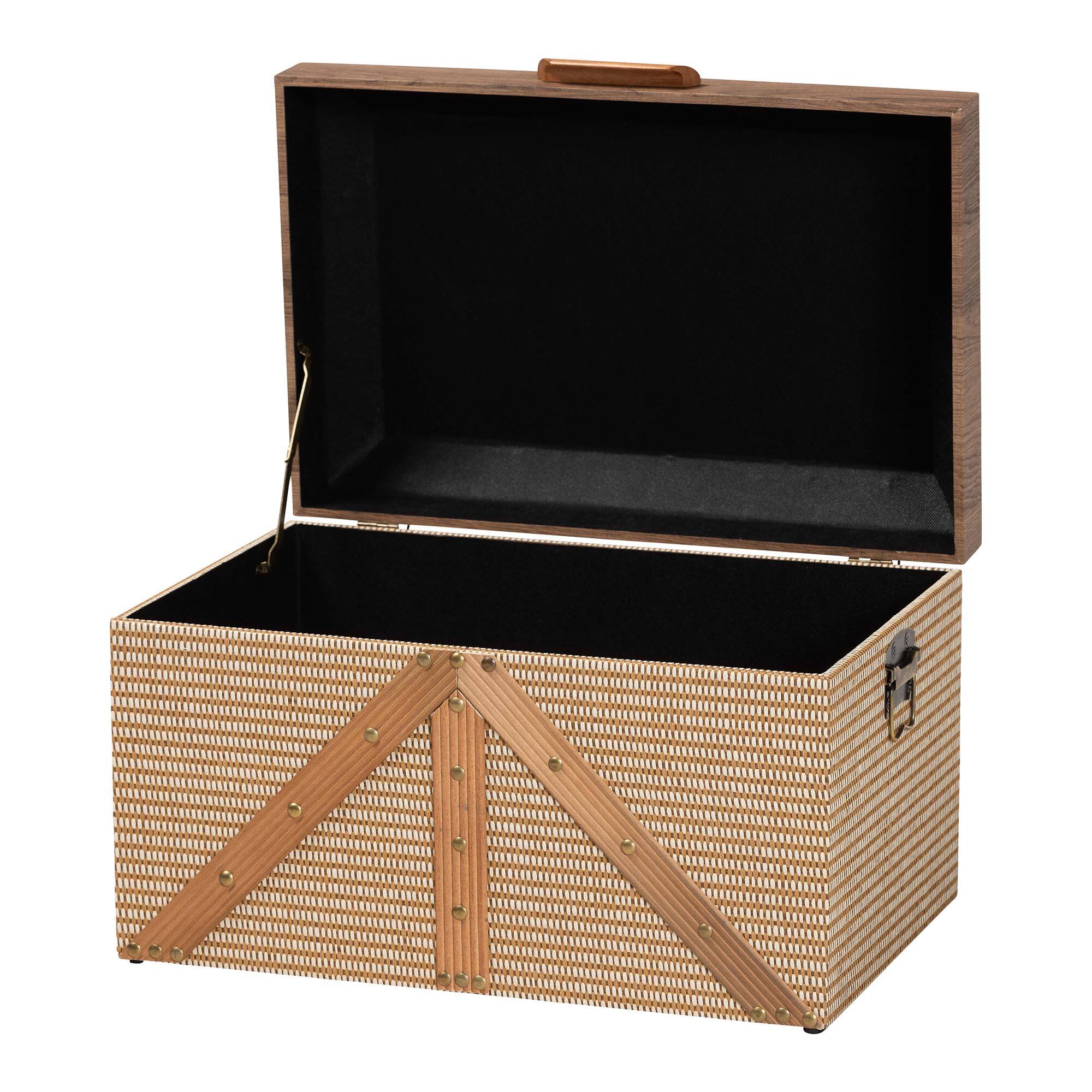 Angle. Baxton Studio - Kande Storage Trunk - Decorative Storage Chest with Hinged Top and Woven Exterior for Living Room or Bedroom - Light Brown.