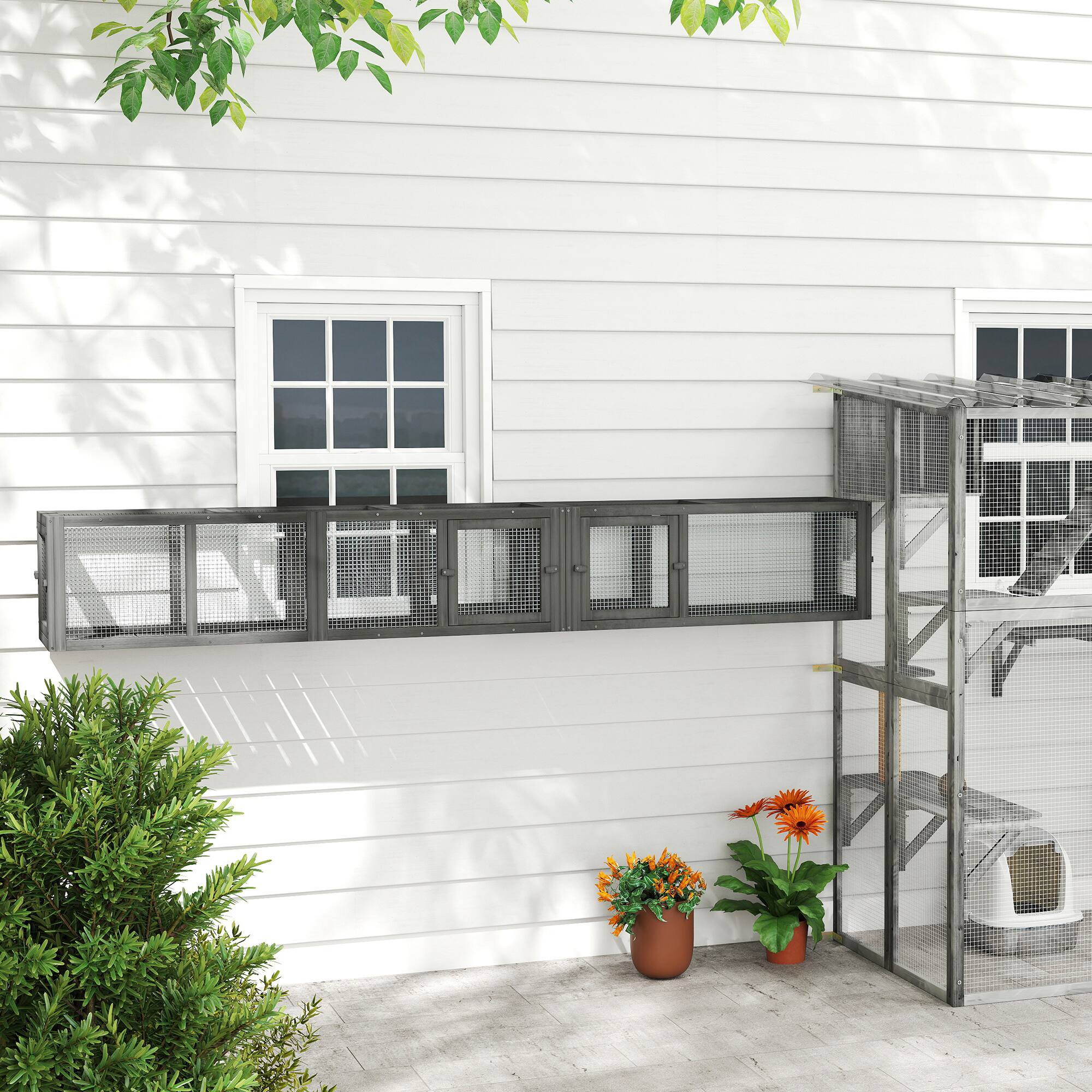 Alt View 8. Pawhut - 98" Cat Tunnel for Outdoor with Combinable Design, 8 Doors - Dark Gray.