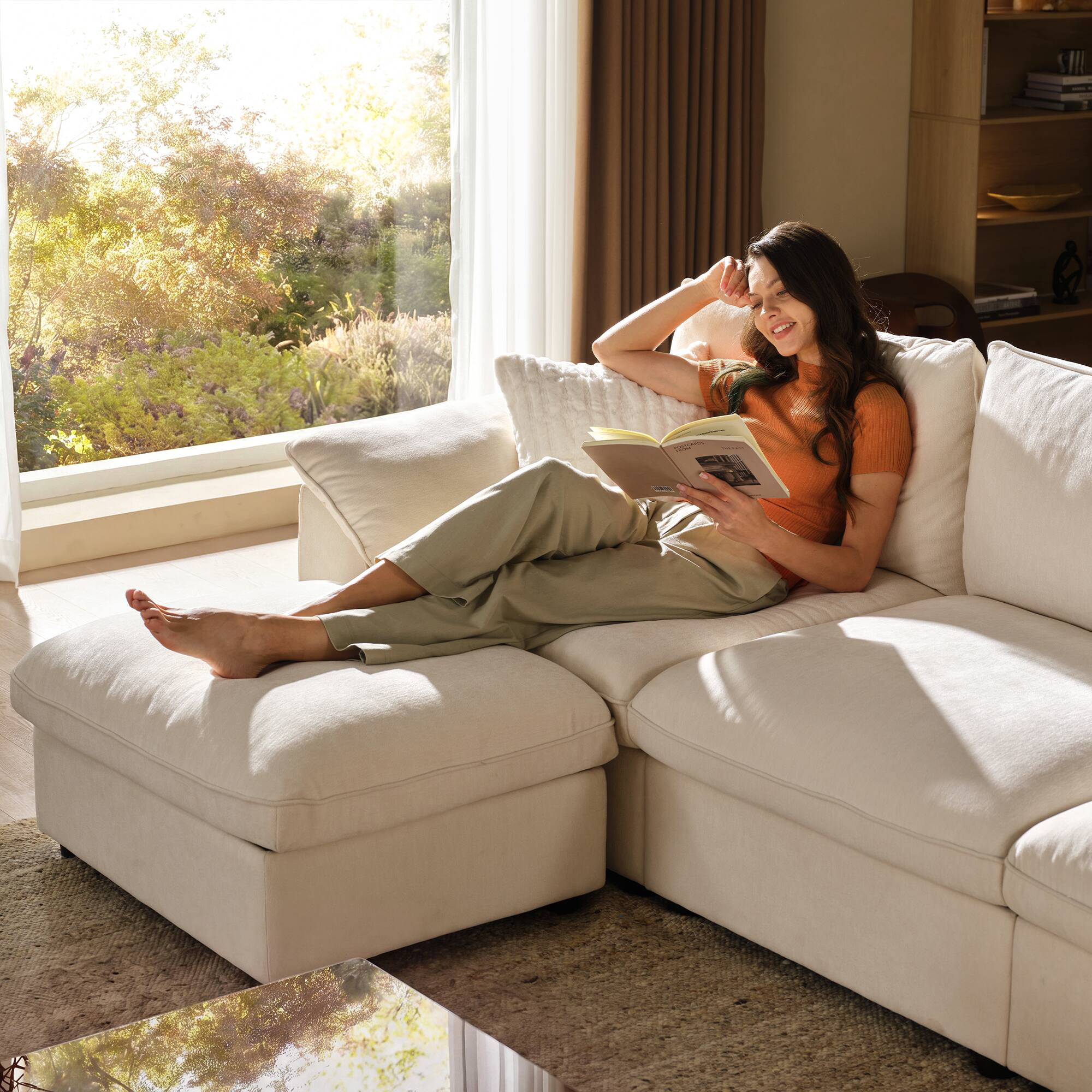 Alt View 5. ModernMate - 114.1" W 3-Seat Chenille Cloud Down-Blend Modular L-shape Sectional with Storage Ottoman for Living Room - Beige L-Shaped.