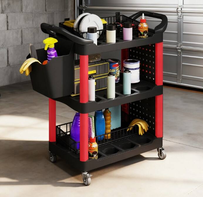 HOMLUX - 39.00 in. W 3-Tier Rolling Tool Cart 200 LBS Capacity Plastic Utility Cart with Side Shelf and Storage Bucket - Black price history on PriceWatchPro
