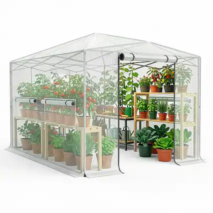 Front. Winado - 8x12ft Greenhouse, Instant Walk-in Pop Up Tent Greenhouse for Indoor Outdoor Gardening Easy Setup White - White.