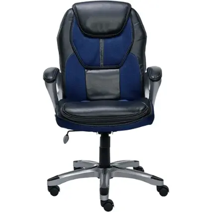 Front. Serta - Works Mesh & Faux Leather Executive Chair - Blue.