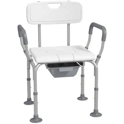 Front. Homcom - 3-in-1 Shower Chair with Back and Arms, Height Adjustable Bedside Commode, Raised Toilet Seat - White.