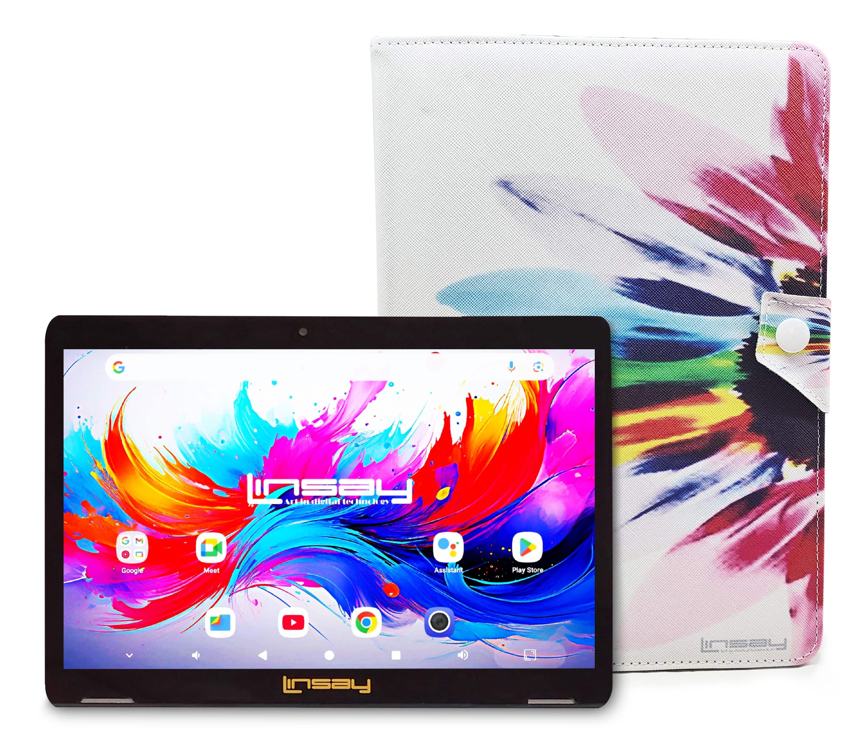LINSAY - 10.1"Octa Core 256GB Storage Android 15 Tablet with Rainbow Marble Case - Yellow
