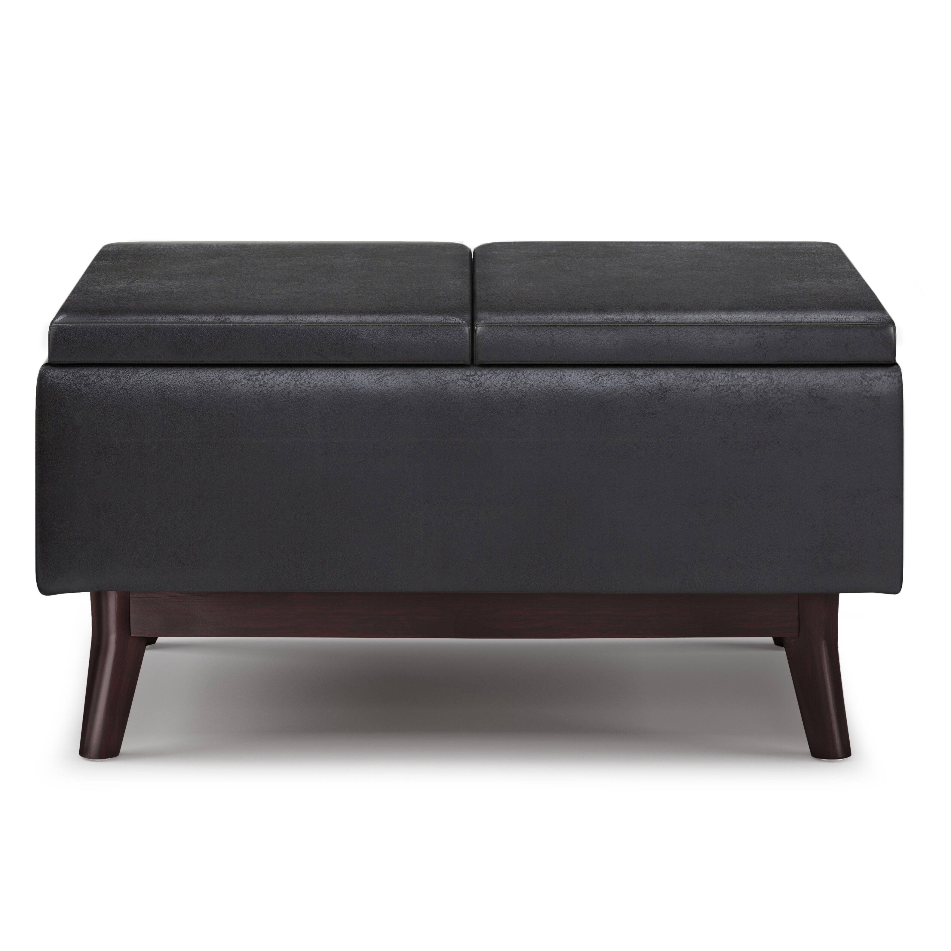Left. Simpli Home - Owen Tray Top Small Coffee Table Storage Ottoman - Distressed Black.