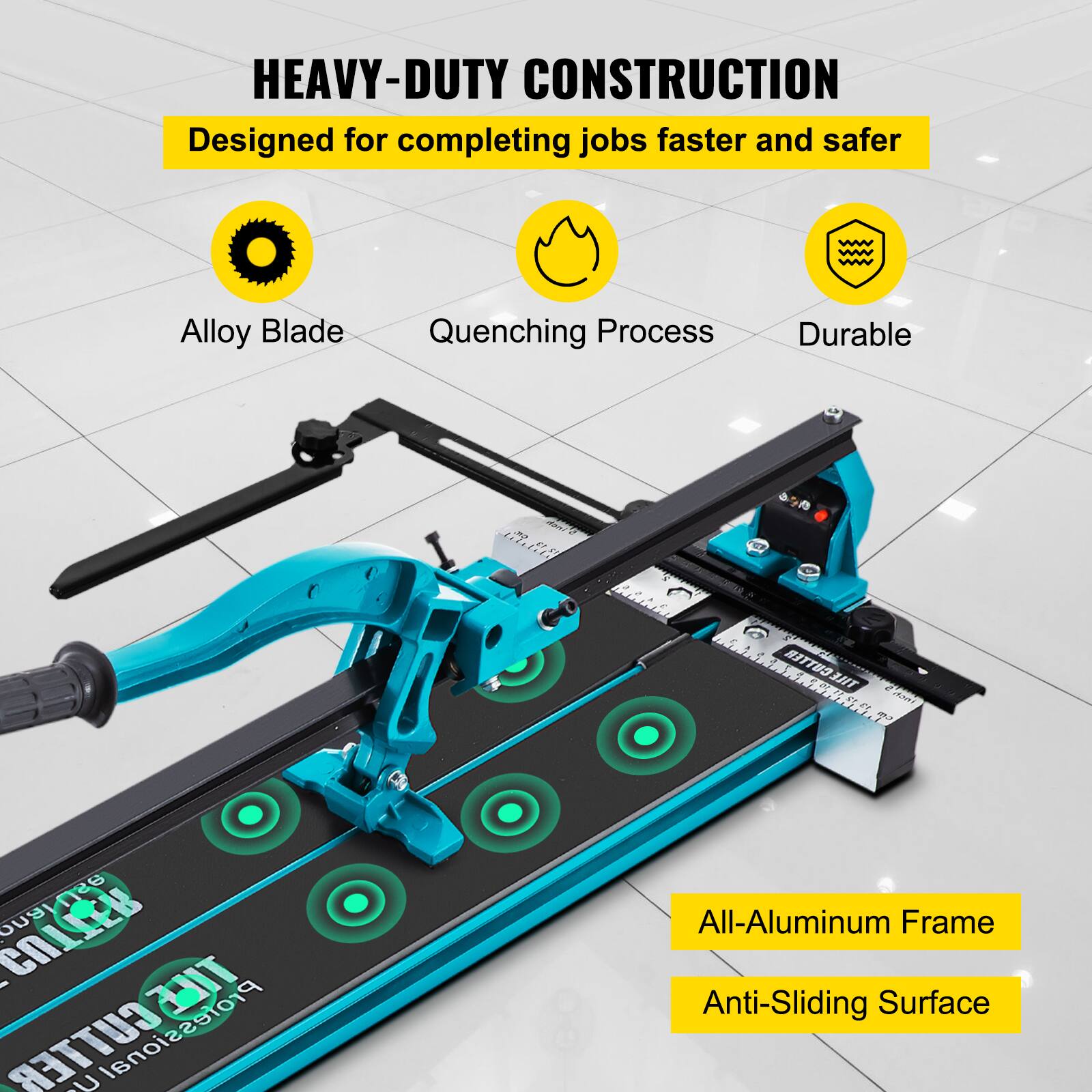 HEAVY-DUTY CONSTRUCTION  
Designed for completing jobs faster and safer  

- Alloy Blade  
- Quenching Process  
- Durable  

All-Aluminum Frame  
Anti-Sliding Surface