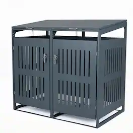 WELLFOR - Outdoor Trash Can Storage Shed for 2 Bins with Gas Struts - Gray