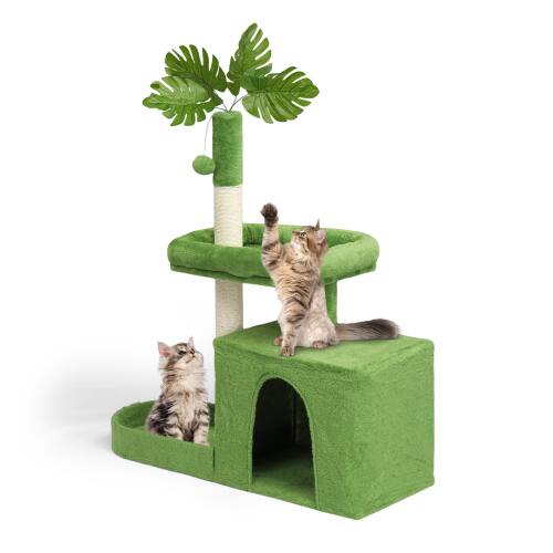 Alt View 7. Winado - Cat Leaves Tree Tower 36in Indoor with Cat Scratching Post, Cozy Condo, Ball for Indoor - Green.