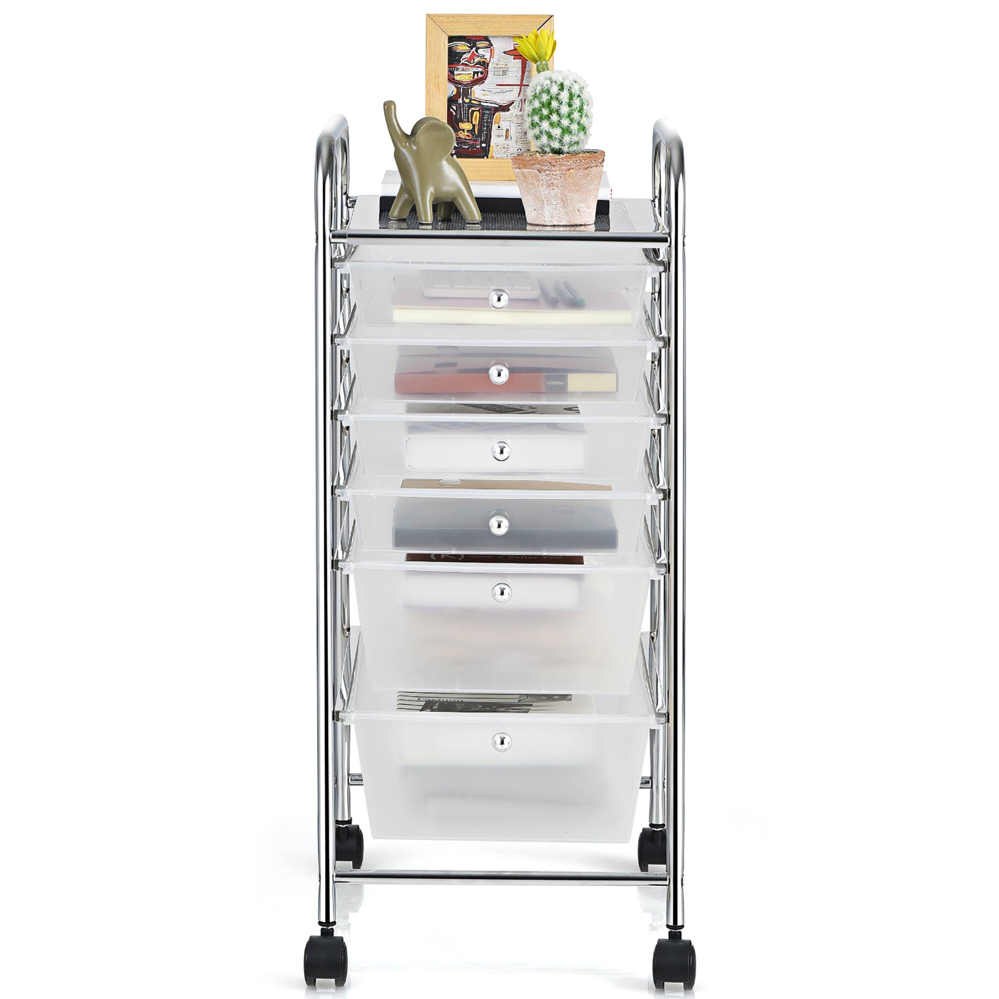 Alt View 7. Costway - 6 Drawer Rolling Storage Cart Scrapbook Paper Office School Organizer - Clear.