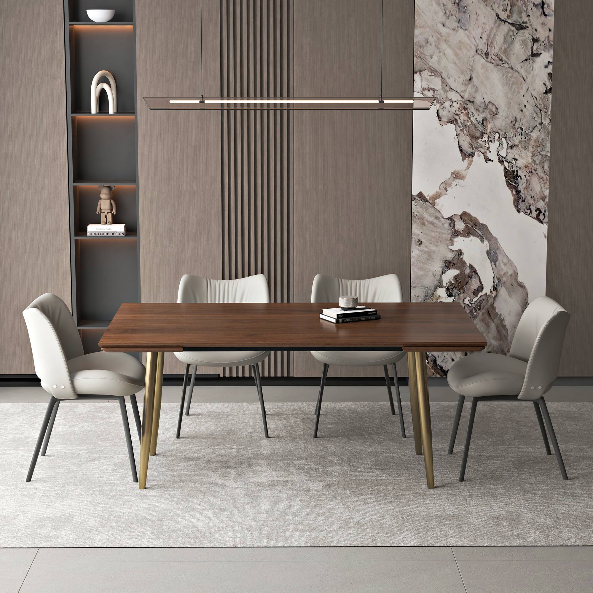 Angle. luck idea - 94.4" Retractable Dining Table, Seats 8 - 10 People,Modern Mid-Century Kitchen Dinner Tables - Walnut Color.
