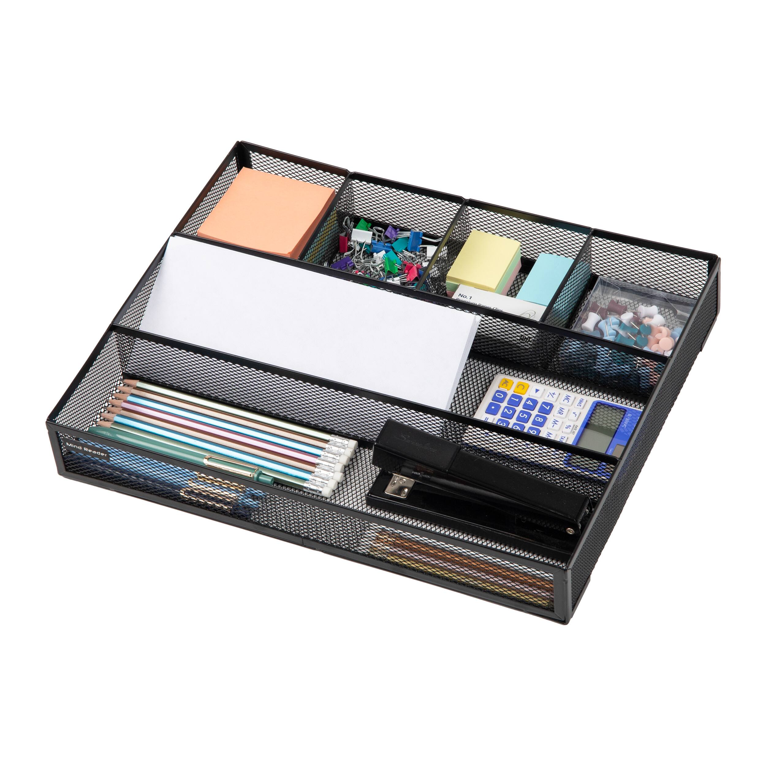 Alt View 14. Mind Reader - Drawer Organizer, Desk Org, Utensil Organizer, Office, Kitchen, Metal Mesh, 15"L x 12"W x 2.25"H, Set of 2 - Black.