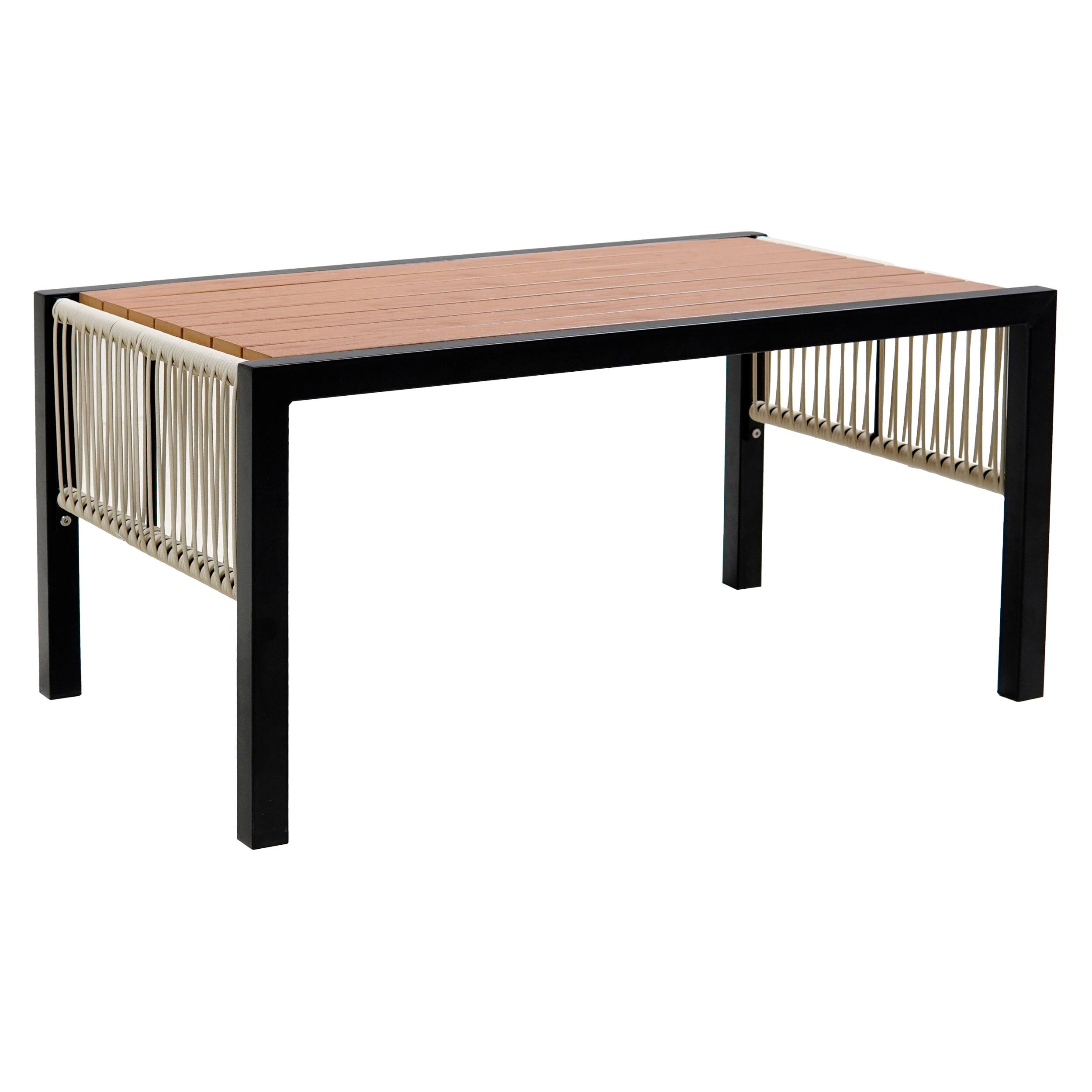 Alt View 1. Mondawe - Outdoor Iron Sofa Set with A table, Rattan Decoration - Beige.