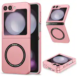 Dteck - for Samsung Galaxy Z Flip6/7FE Case,Slim Matte PC Phone Cover,Mag Safe Compatible,Magnetic Folding Shockproof Cover - Pink