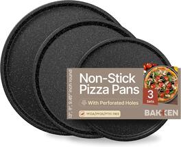 Bakken- Swiss - Non-Stick Pizza Pan Set of 3 – Carbon Steel, Oven Safe, Durable, Dishwasher Safe, Toxin-Free - Gray Marble