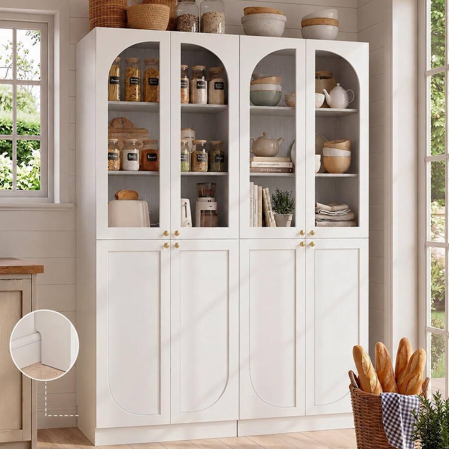 Aheaplus 80'' Tall Kitchen Pantry Cabinet with Arched Doors and ...